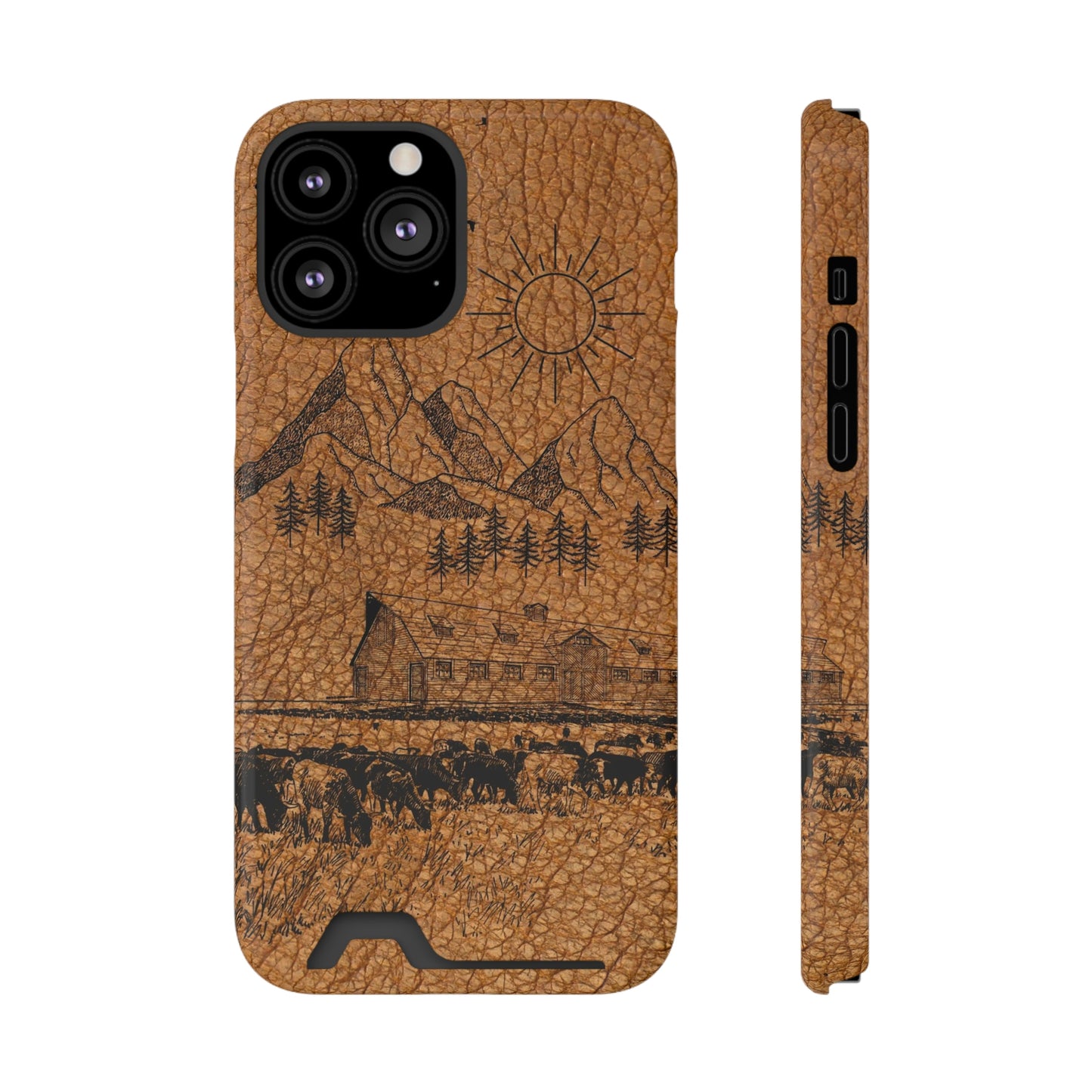 Light Leather Ranch Print Phone Case With Card Holder