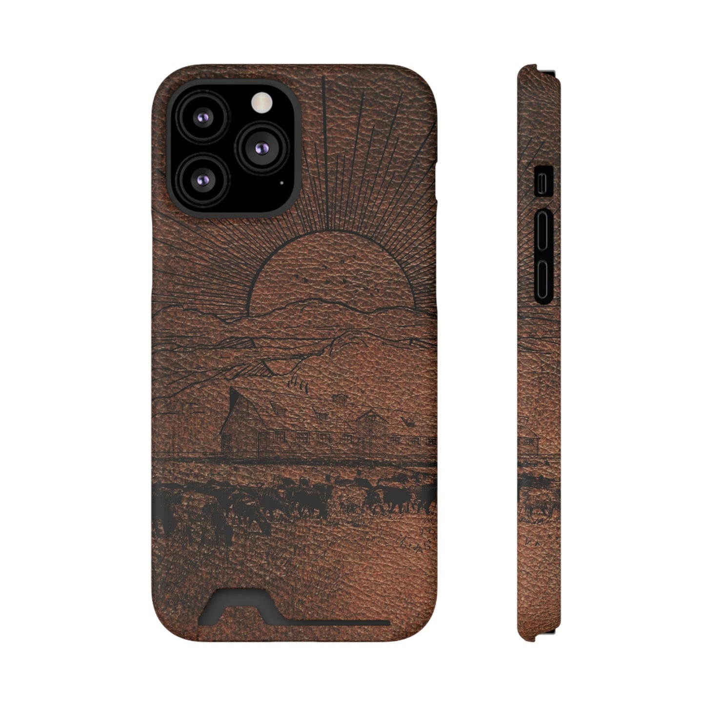 Leather Ranch Print Phone Case With Card Holder