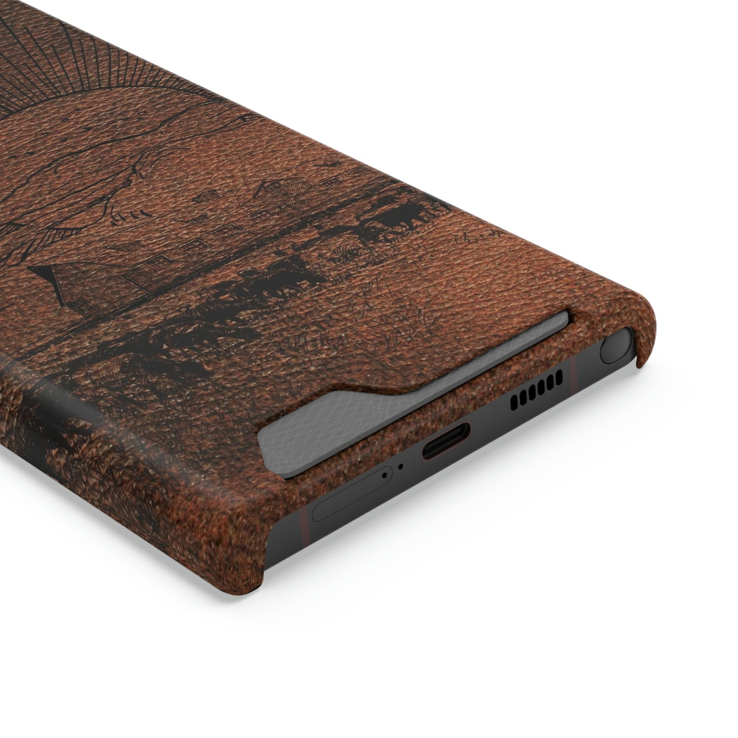 Leather Ranch Print Phone Case With Card Holder