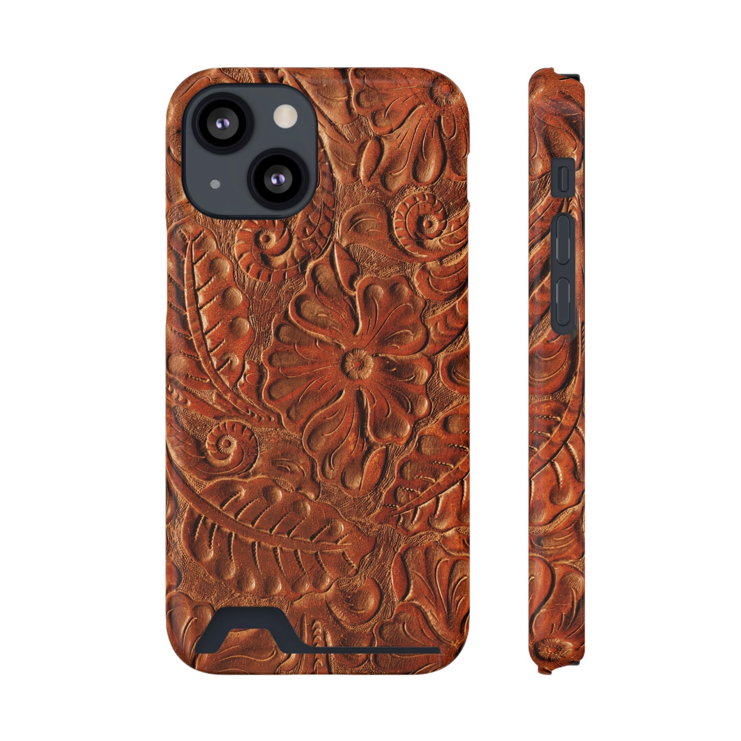 Flower Tooled Print Phone Case With Card Holder