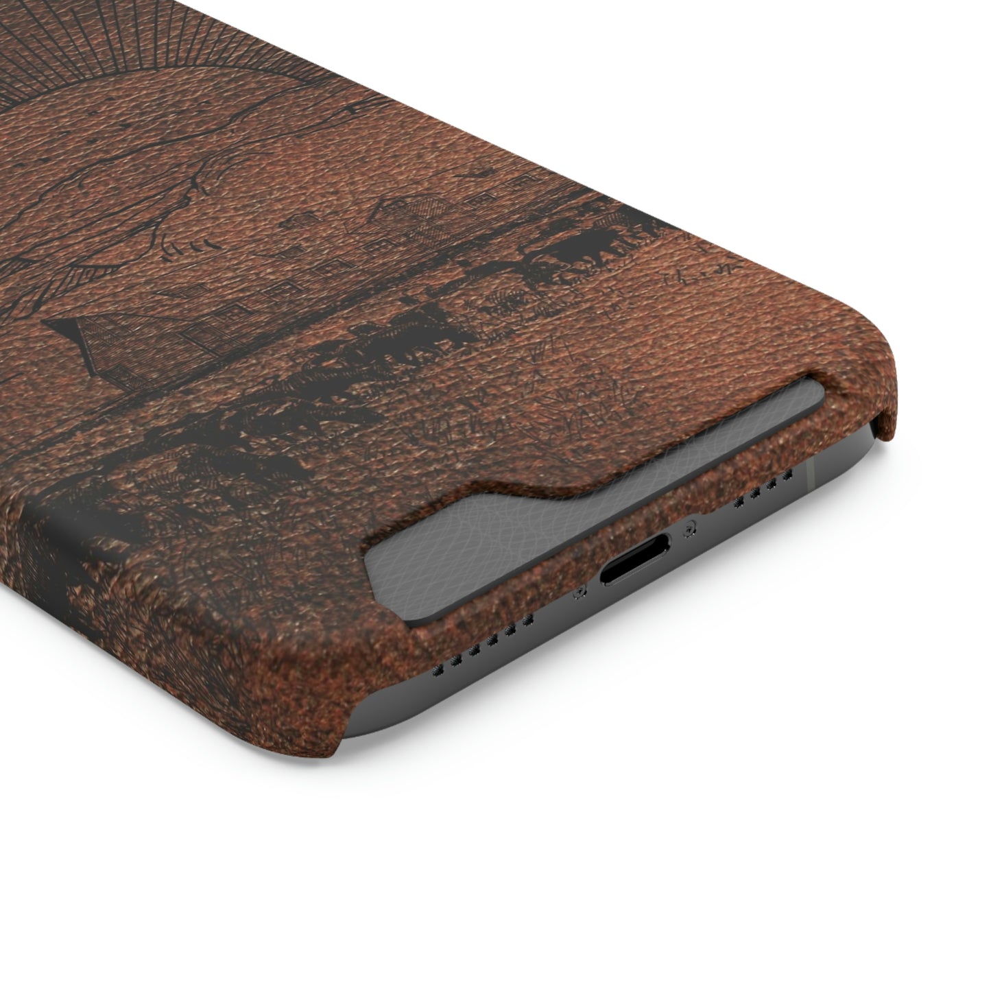 Leather Ranch Print Phone Case With Card Holder