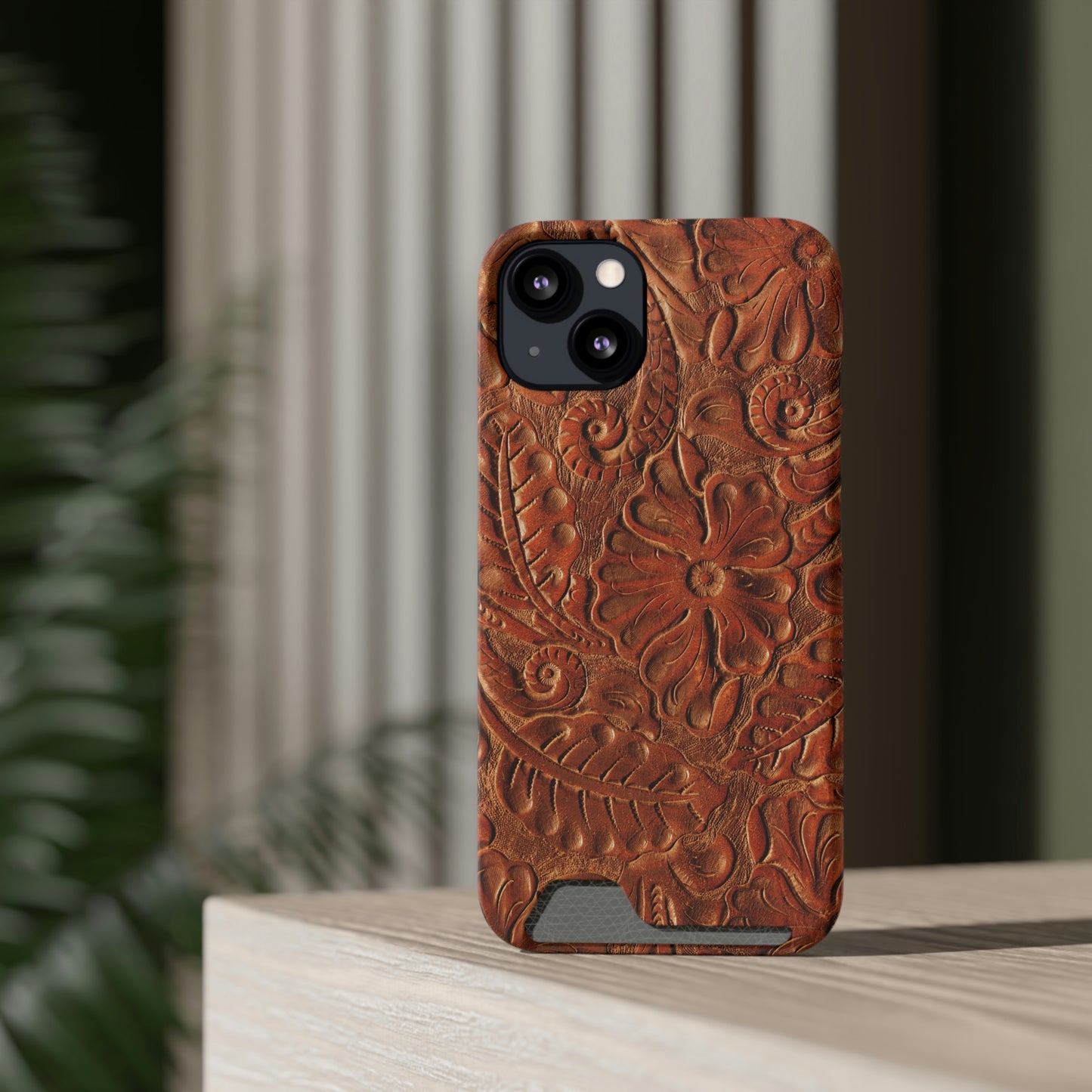 Flower Tooled Print Phone Case With Card Holder