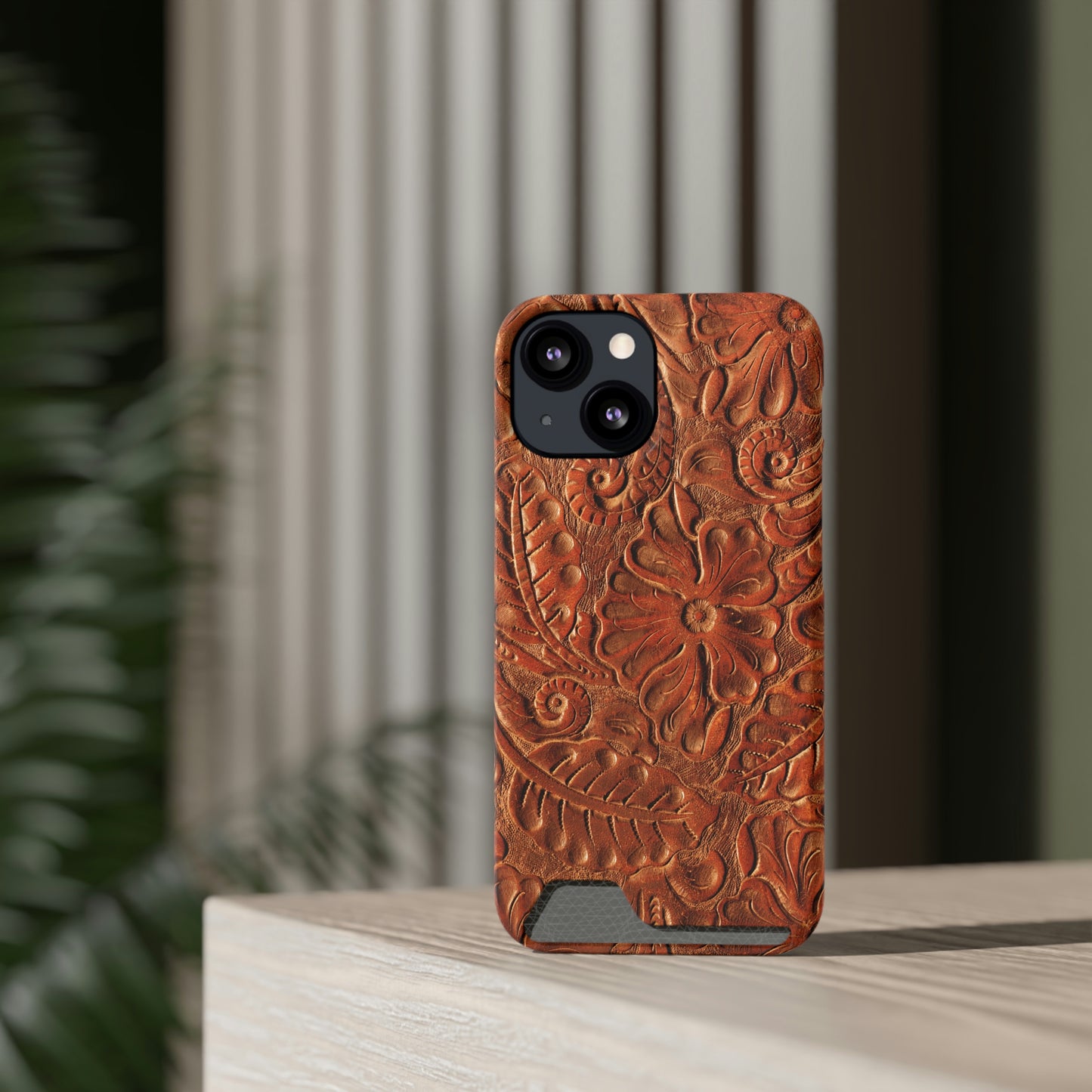 Flower Tooled Print Phone Case With Card Holder