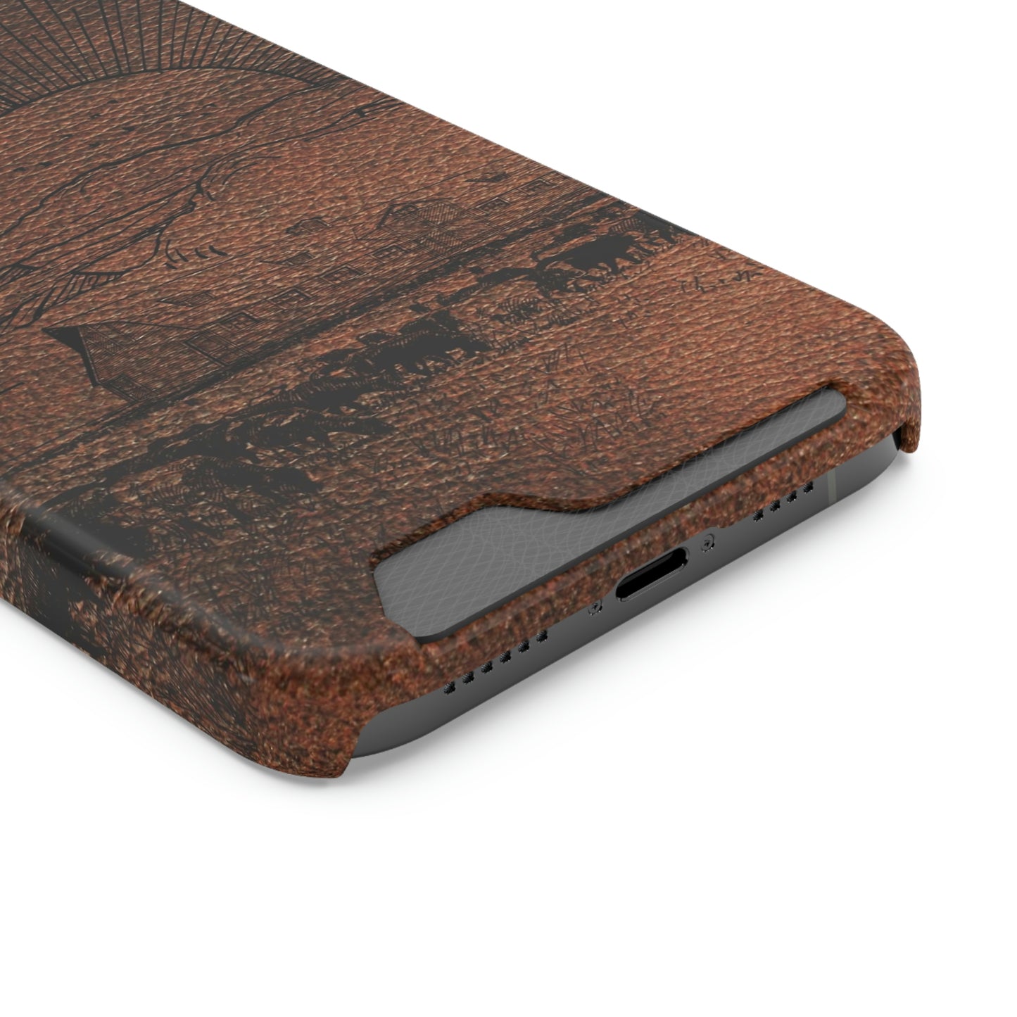 Leather Ranch Print Phone Case With Card Holder