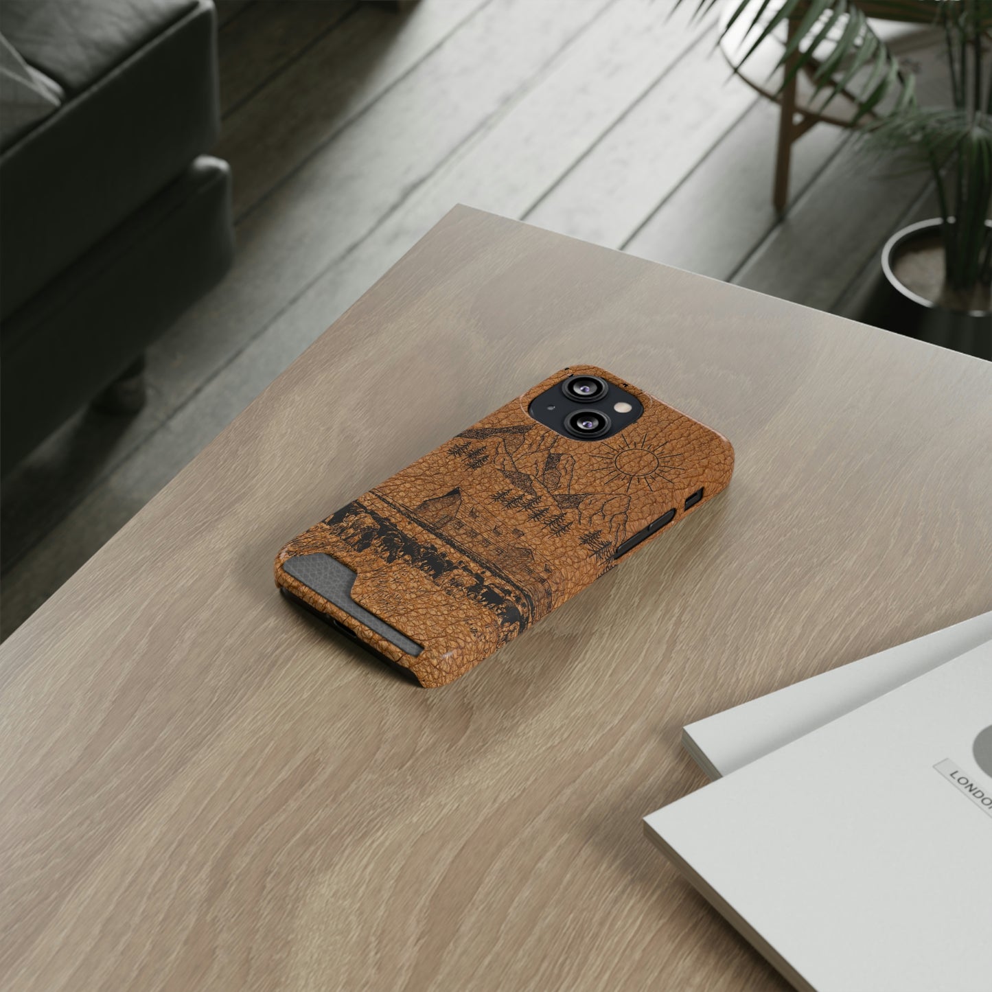 Light Leather Ranch Print Phone Case With Card Holder