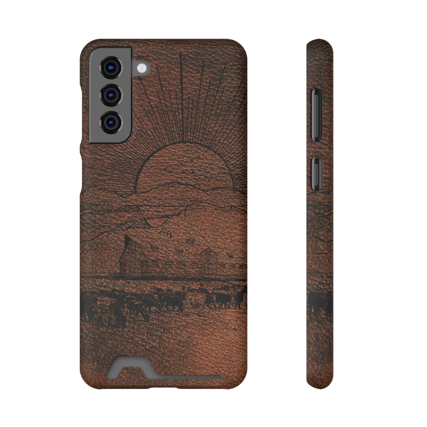 Leather Ranch Print Phone Case With Card Holder