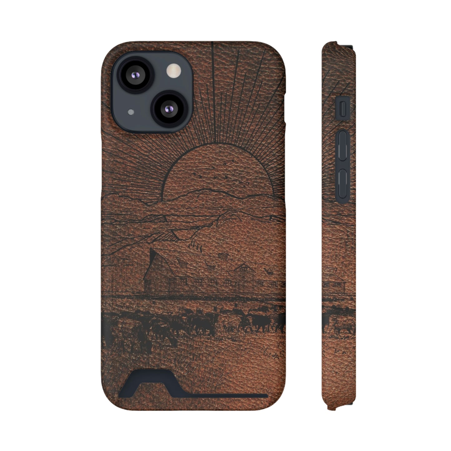 Leather Ranch Print Phone Case With Card Holder