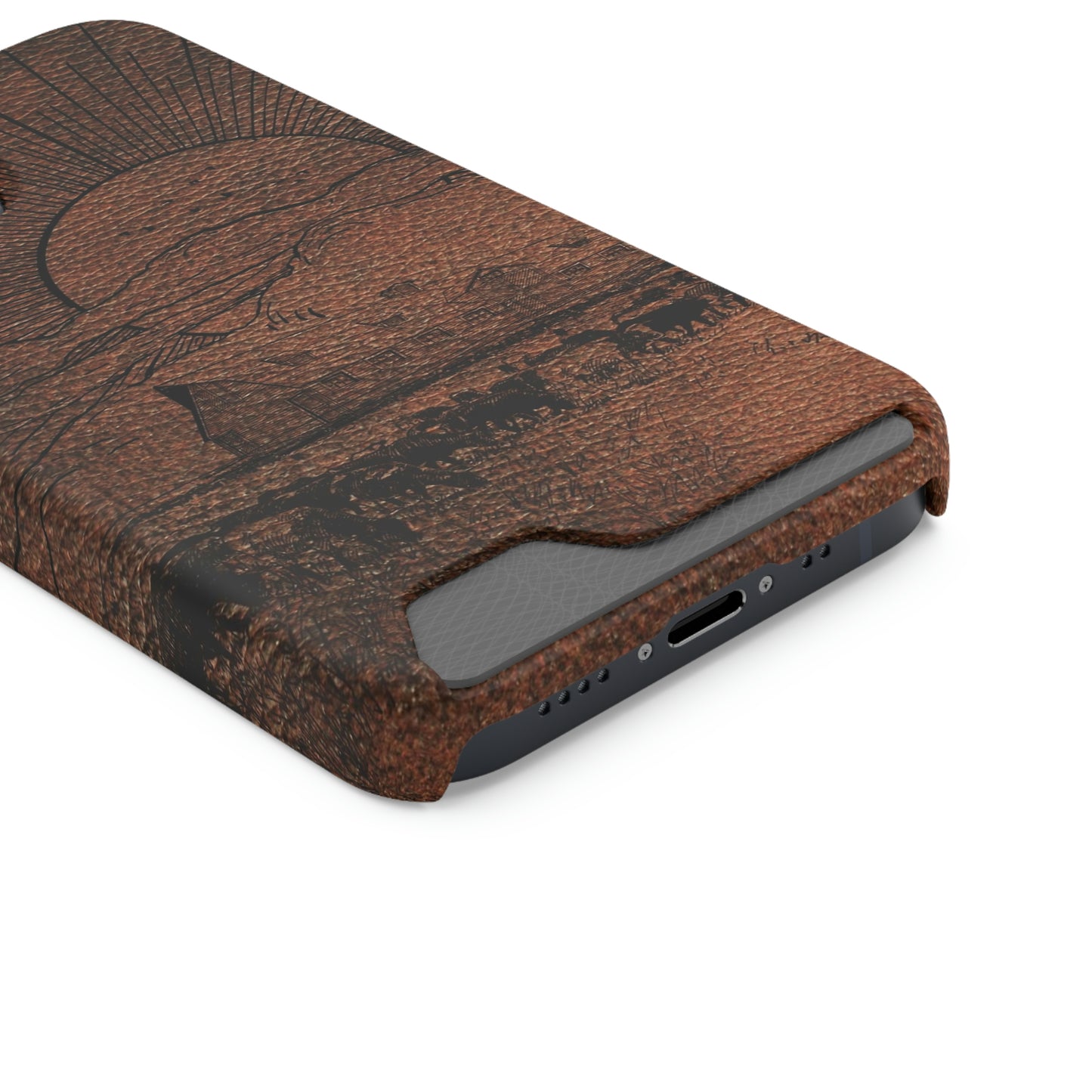 Leather Ranch Print Phone Case With Card Holder