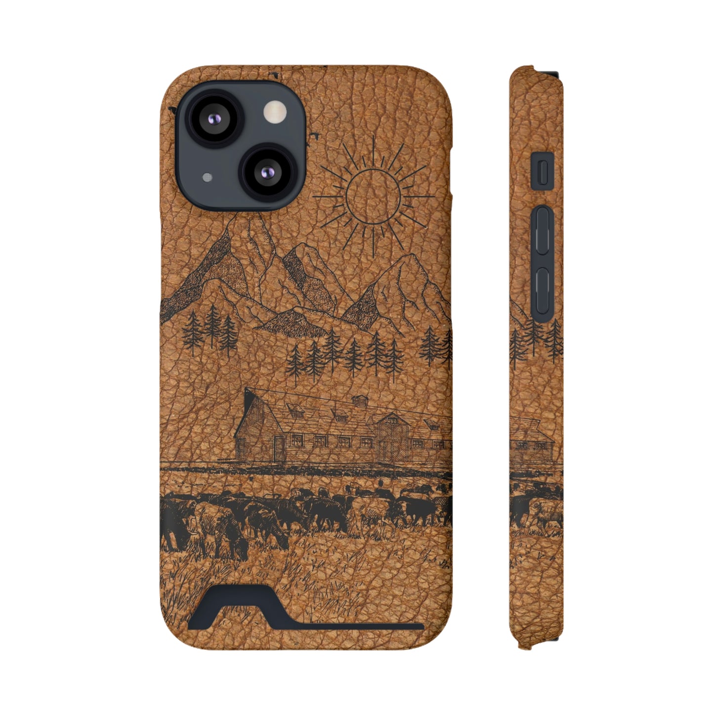 Light Leather Ranch Print Phone Case With Card Holder