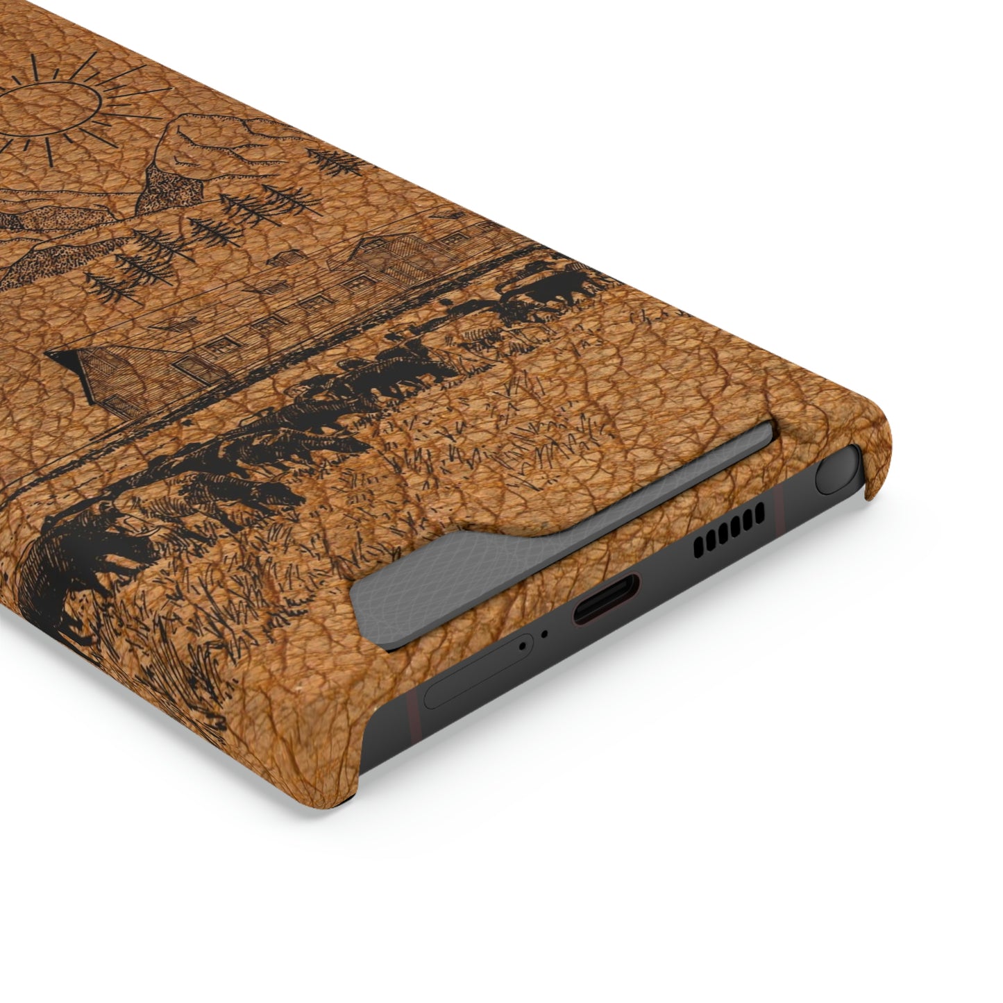 Light Leather Ranch Print Phone Case With Card Holder