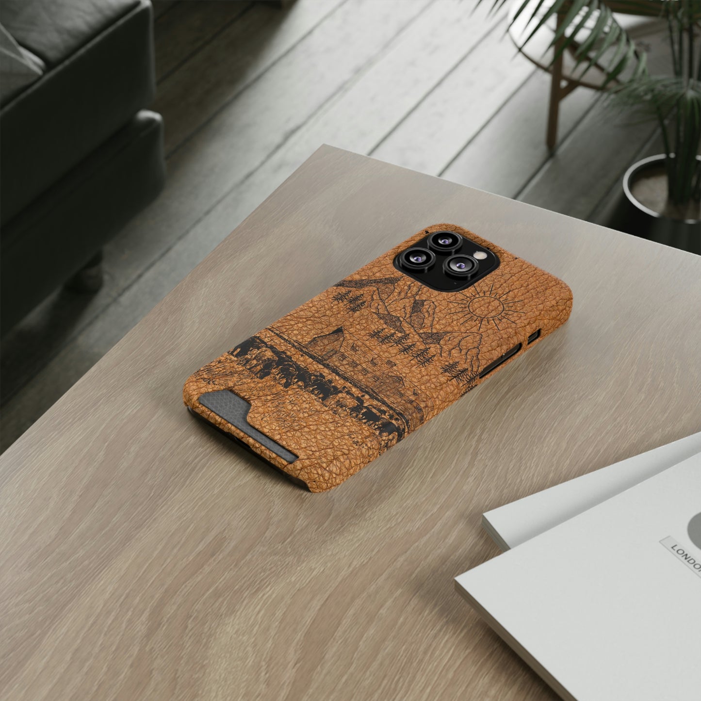 Light Leather Ranch Print Phone Case With Card Holder