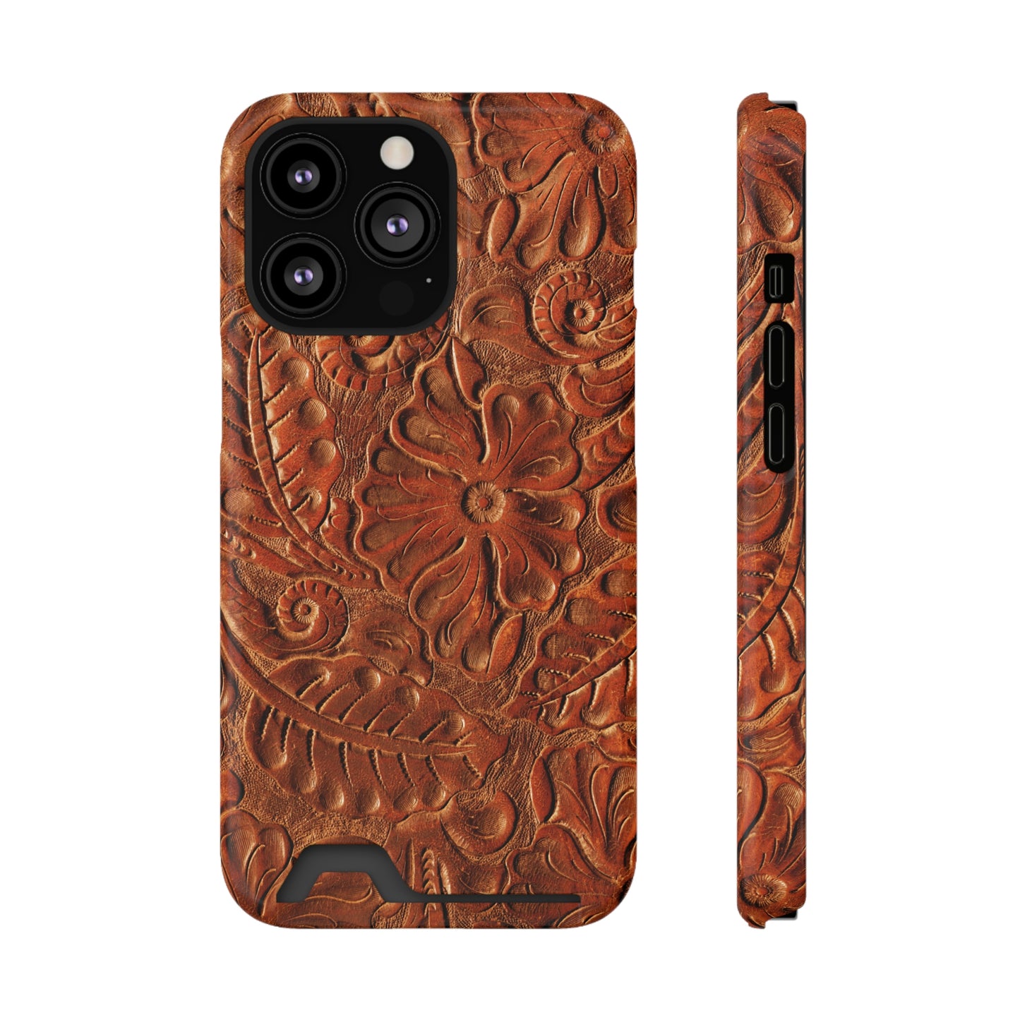 Flower Tooled Print Phone Case With Card Holder