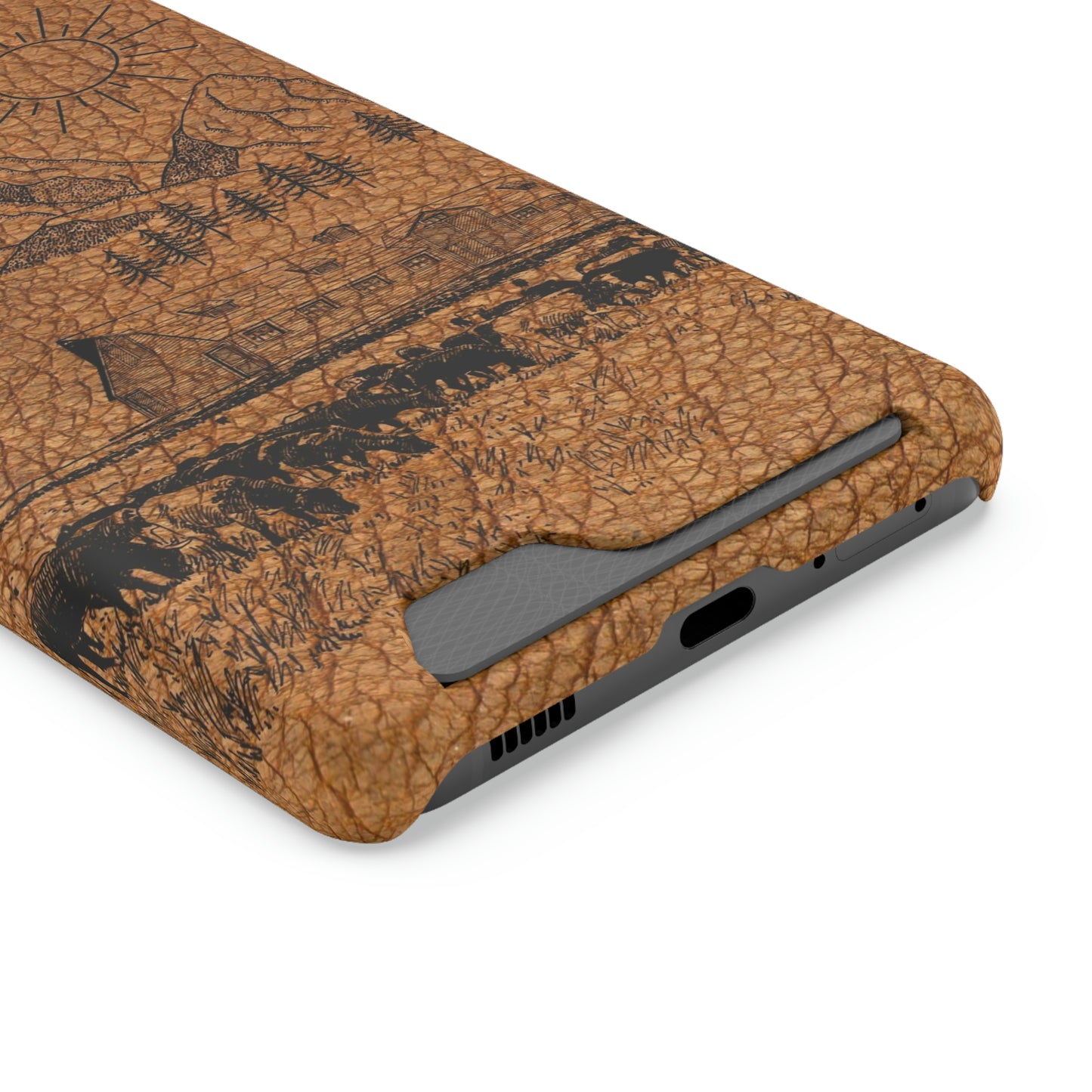 Light Leather Ranch Print Phone Case With Card Holder