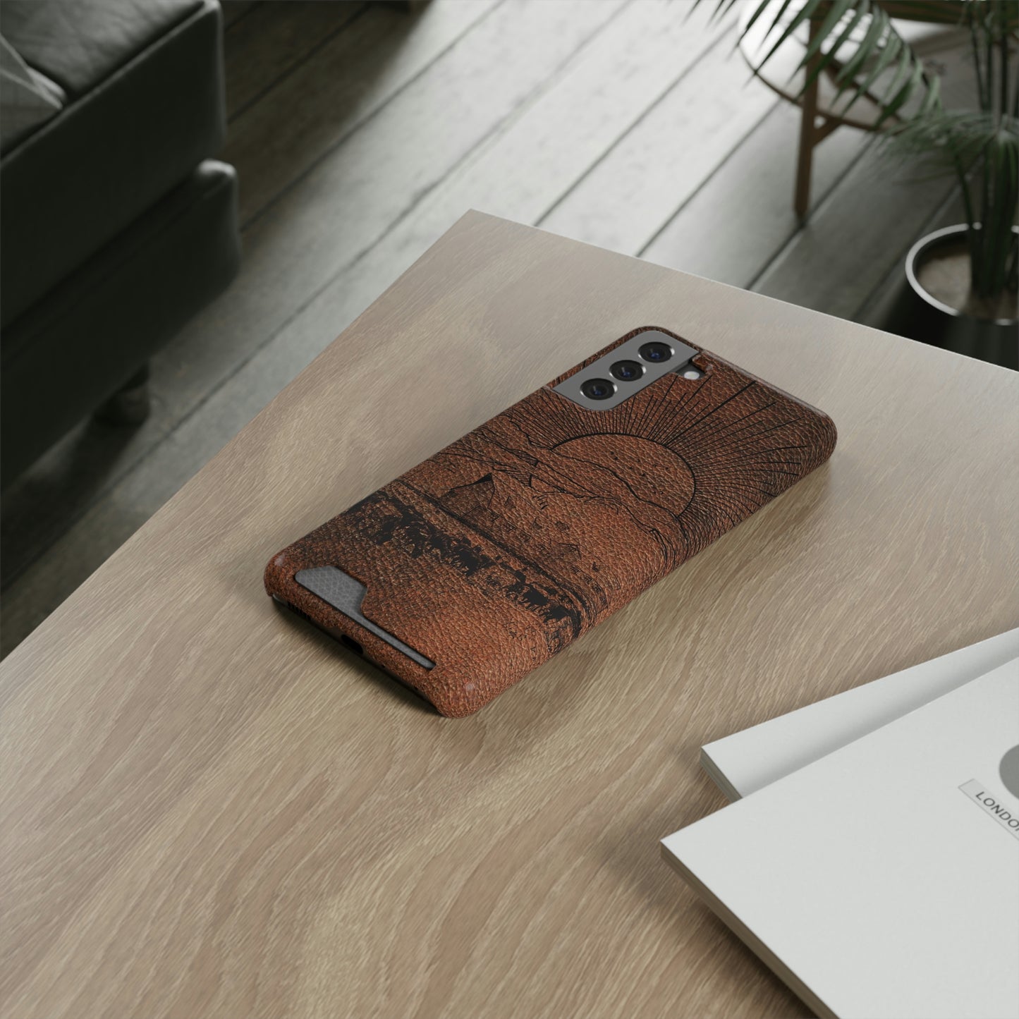 Leather Ranch Print Phone Case With Card Holder