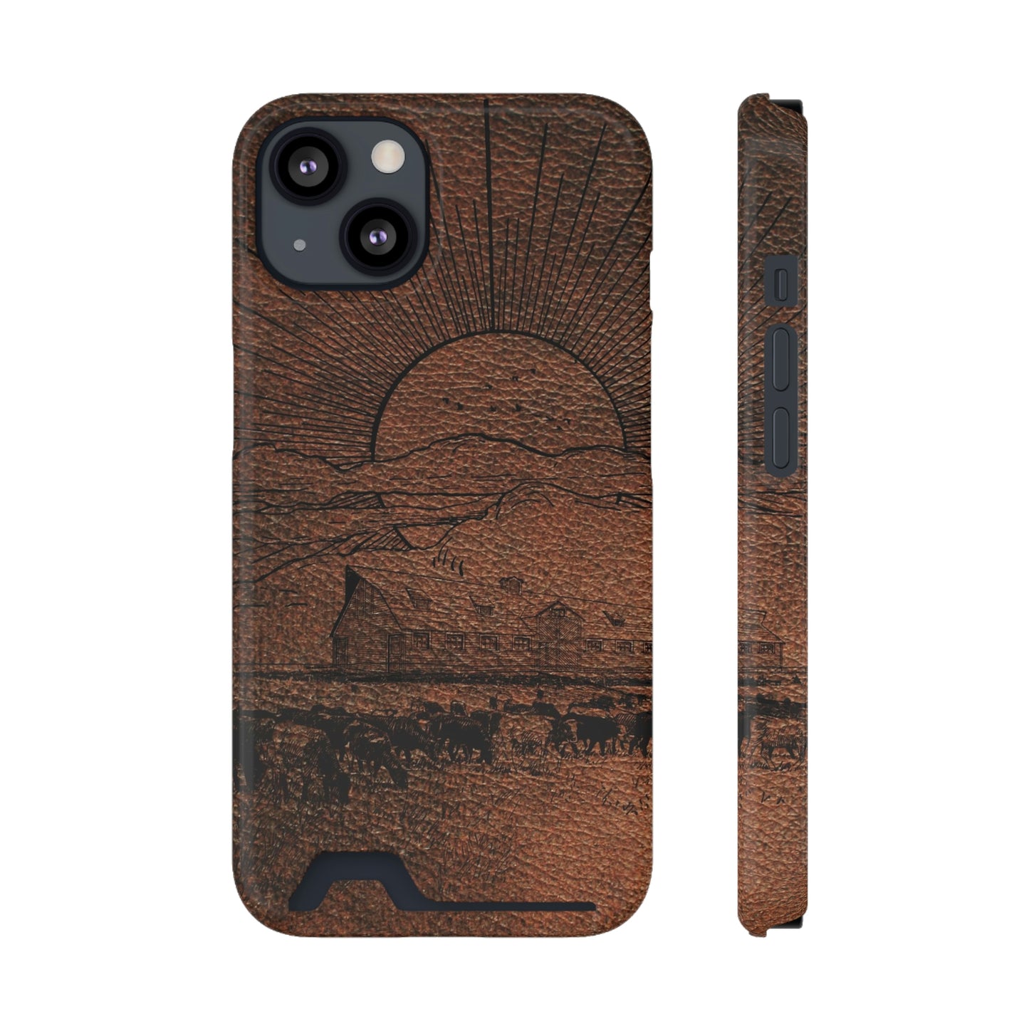 Leather Ranch Print Phone Case With Card Holder