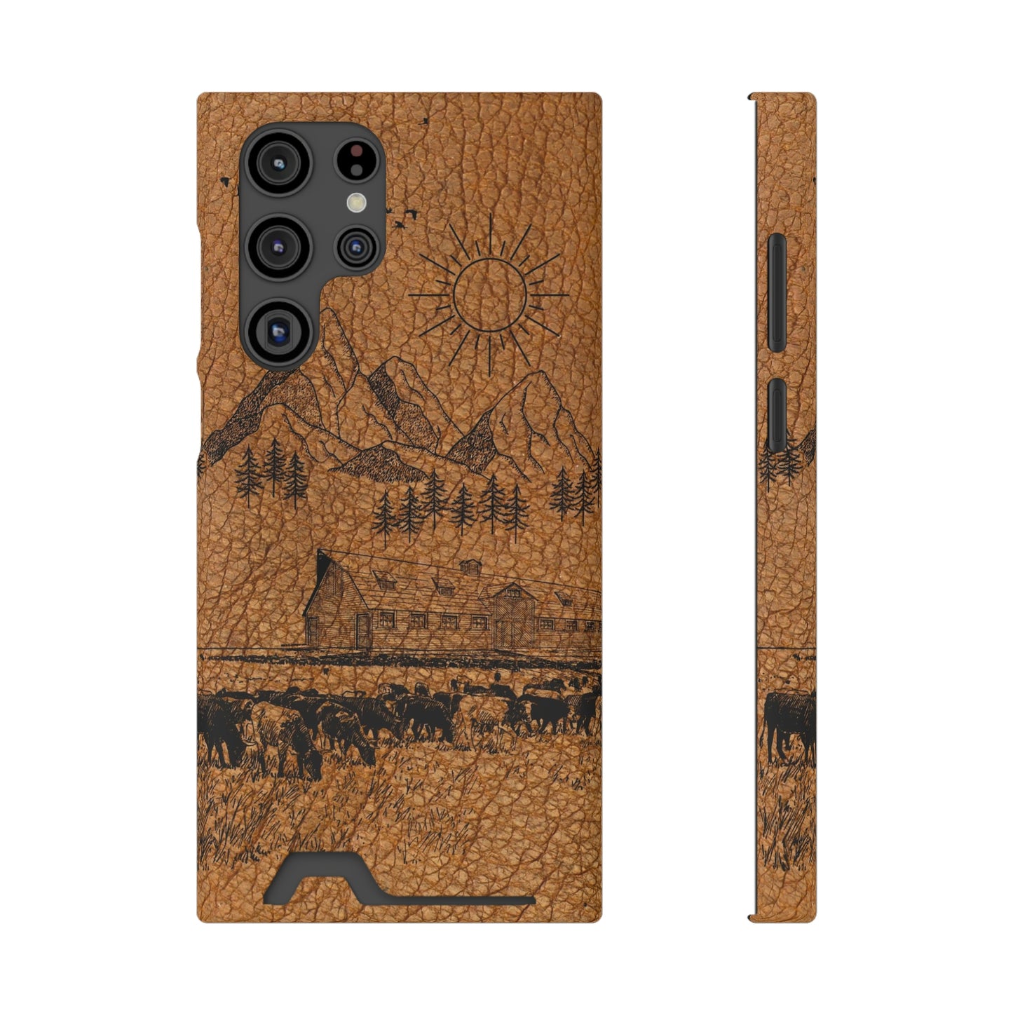 Light Leather Ranch Print Phone Case With Card Holder