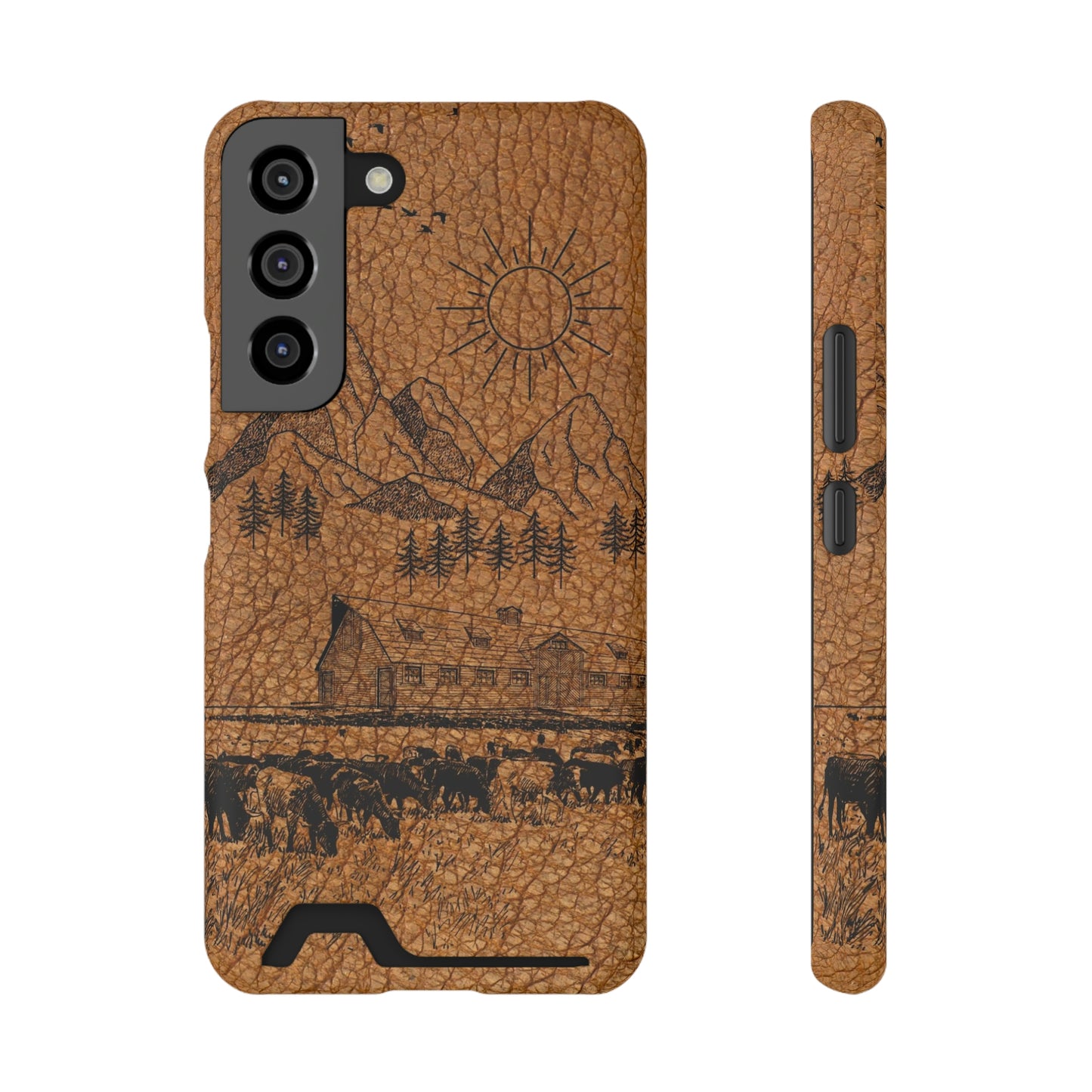 Light Leather Ranch Print Phone Case With Card Holder