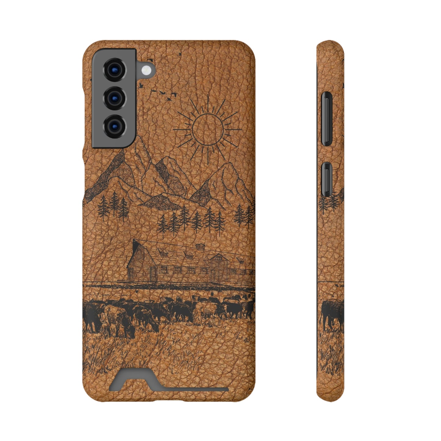 Light Leather Ranch Print Phone Case With Card Holder