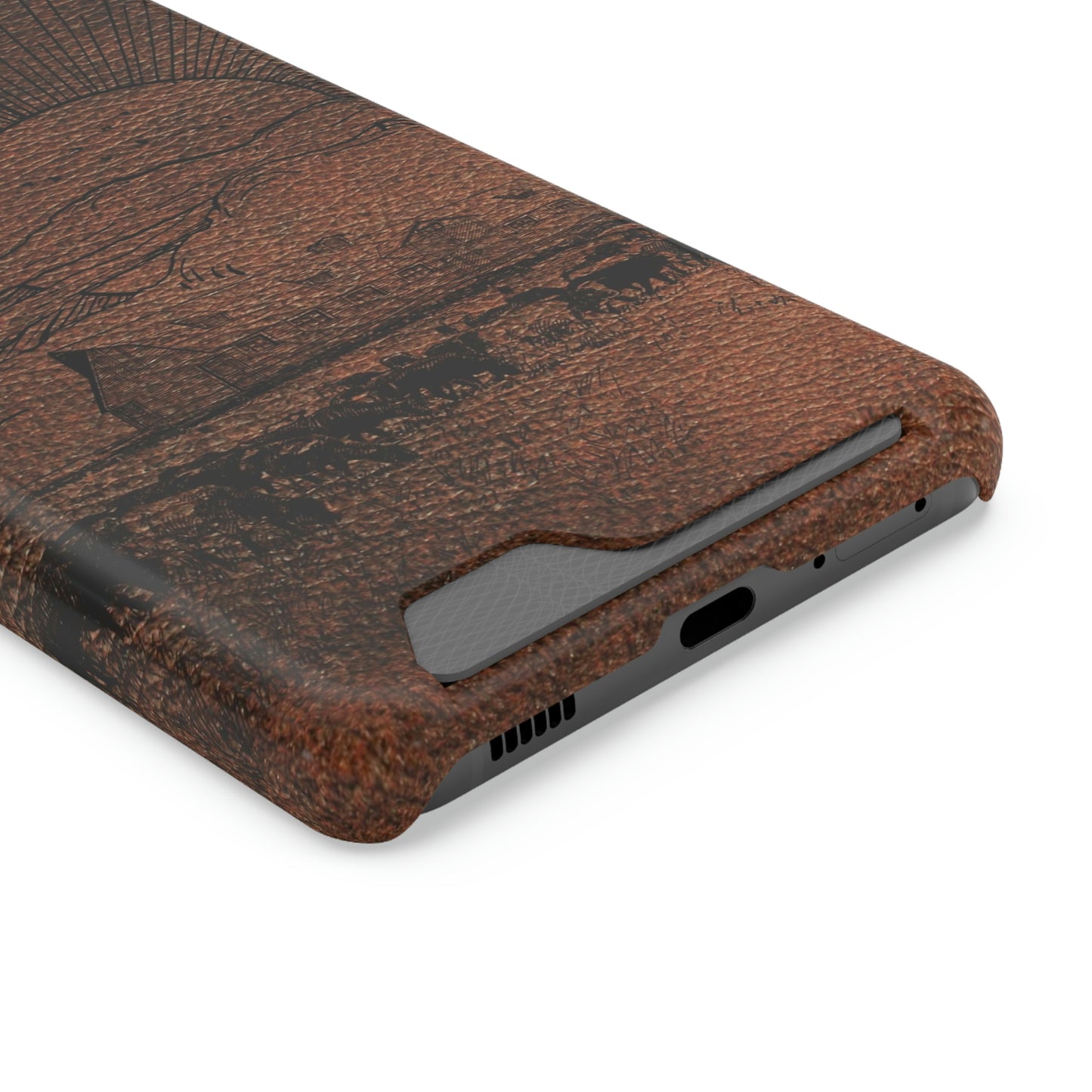 Leather Ranch Print Phone Case With Card Holder