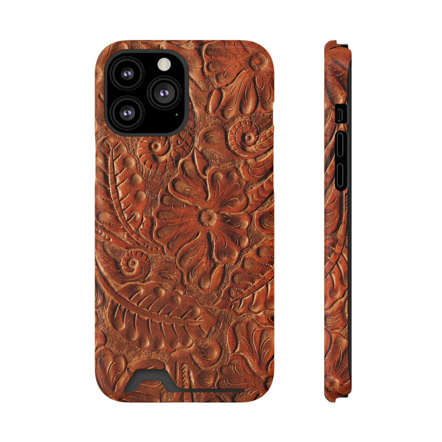 Flower Tooled Print Phone Case With Card Holder