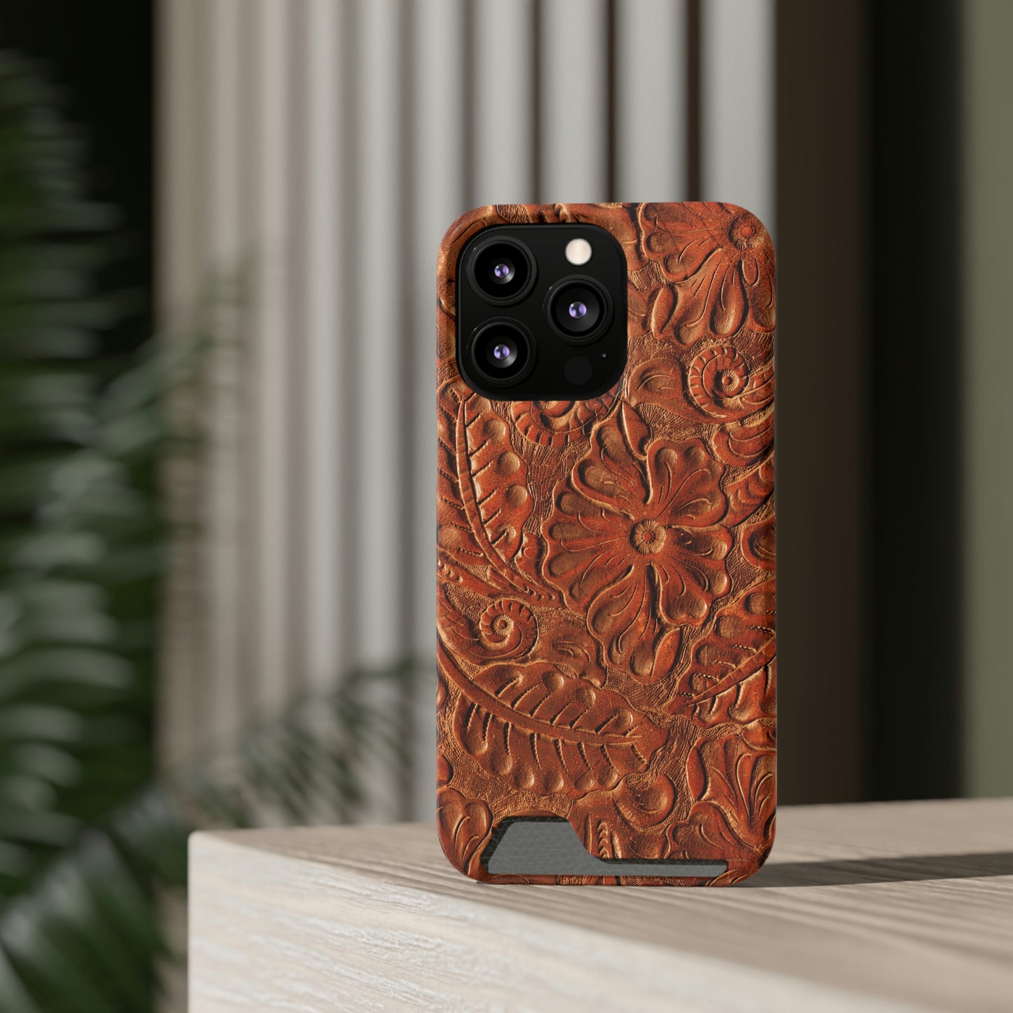 Flower Tooled Print Phone Case With Card Holder