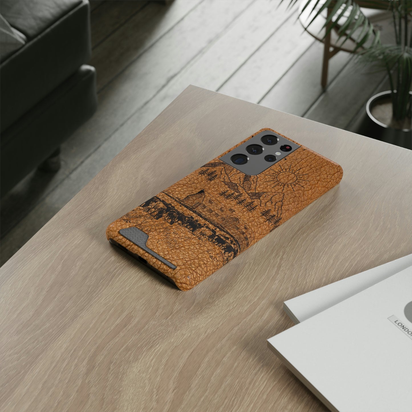 Light Leather Ranch Print Phone Case With Card Holder