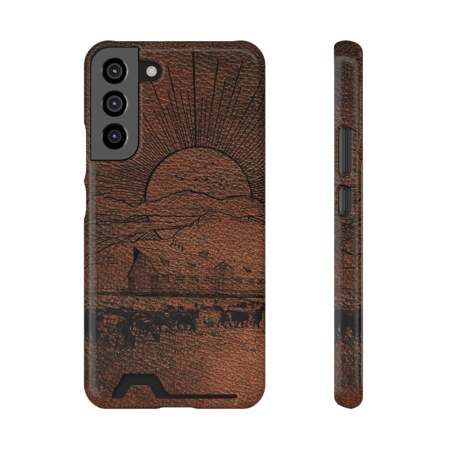 Leather Ranch Print Phone Case With Card Holder