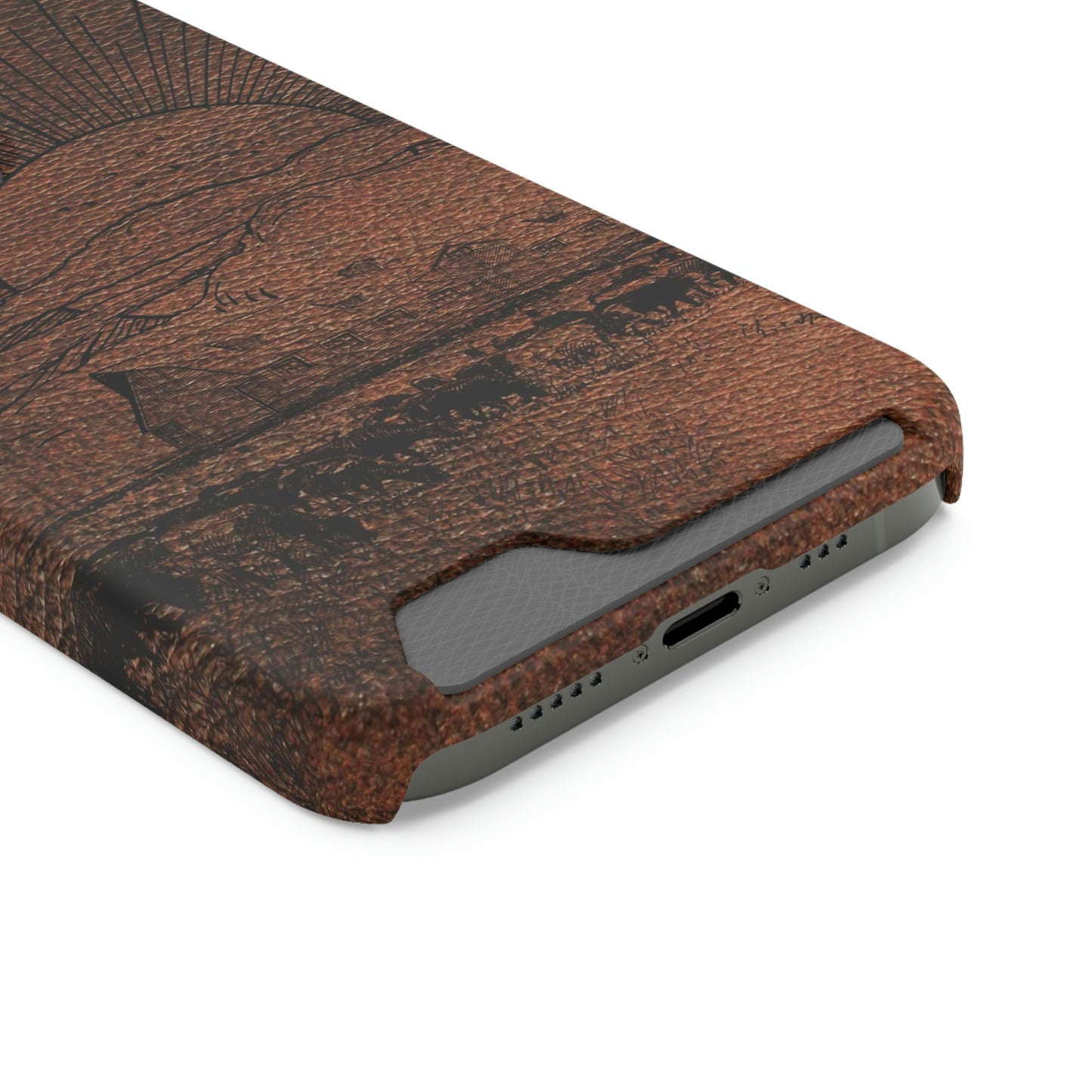 Leather Ranch Print Phone Case With Card Holder