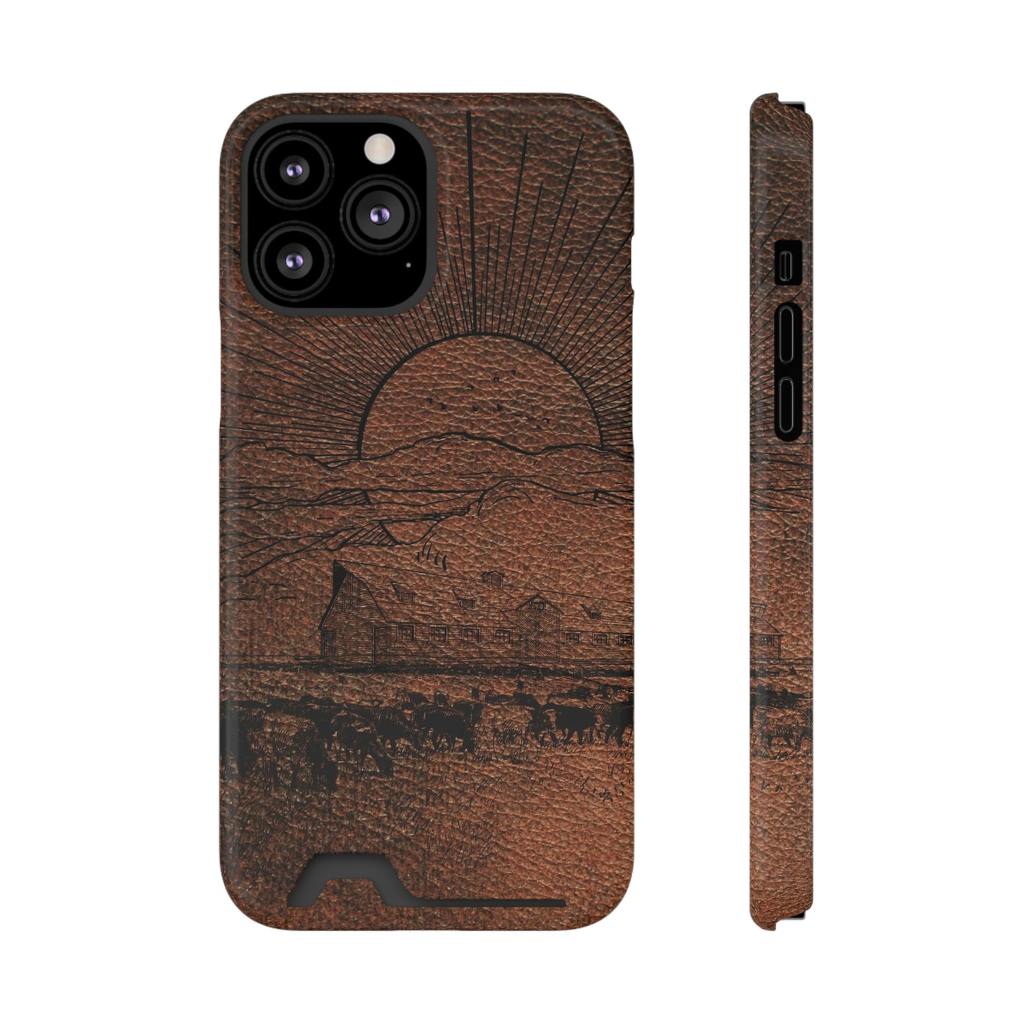 Leather Ranch Print Phone Case With Card Holder