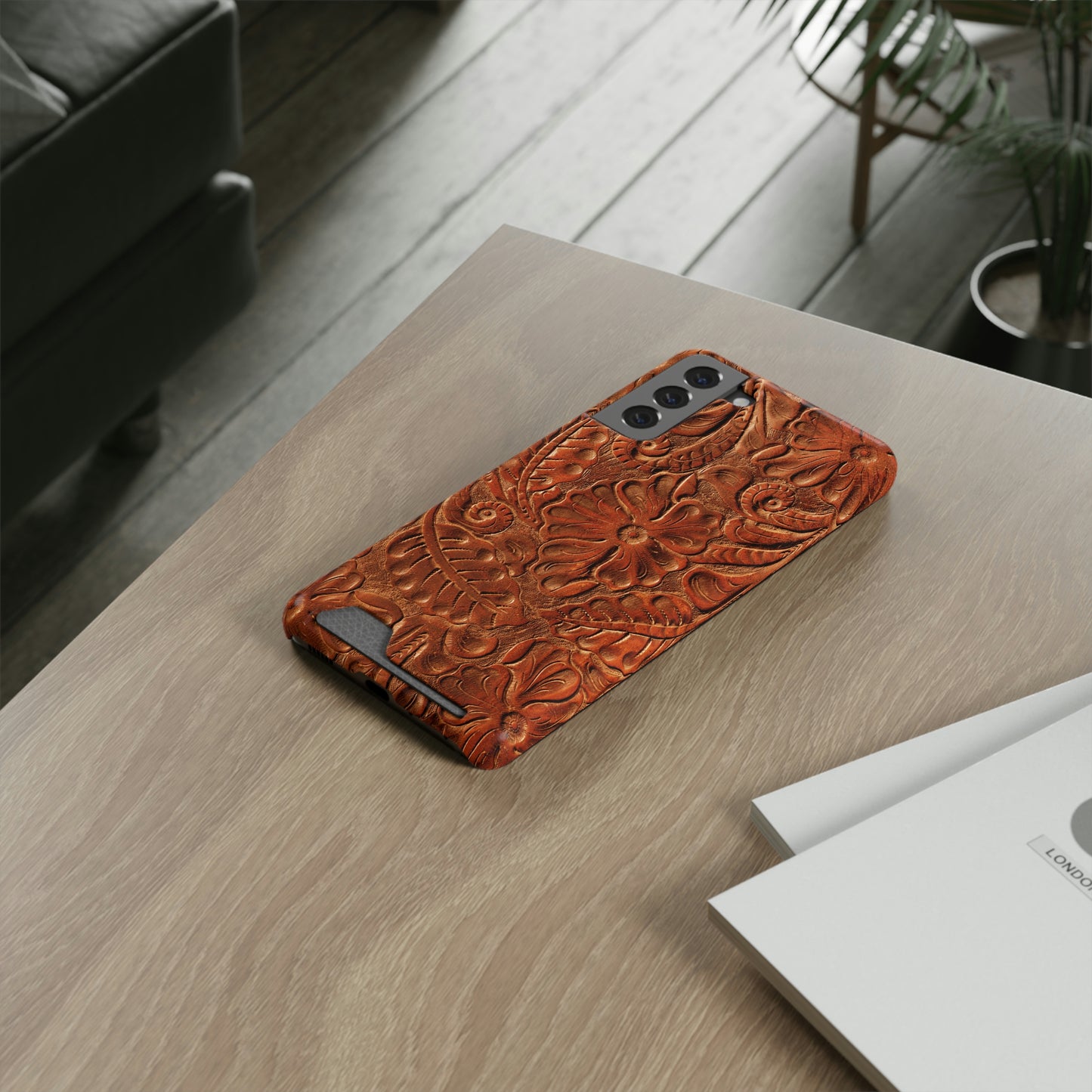 Flower Tooled Print Phone Case With Card Holder