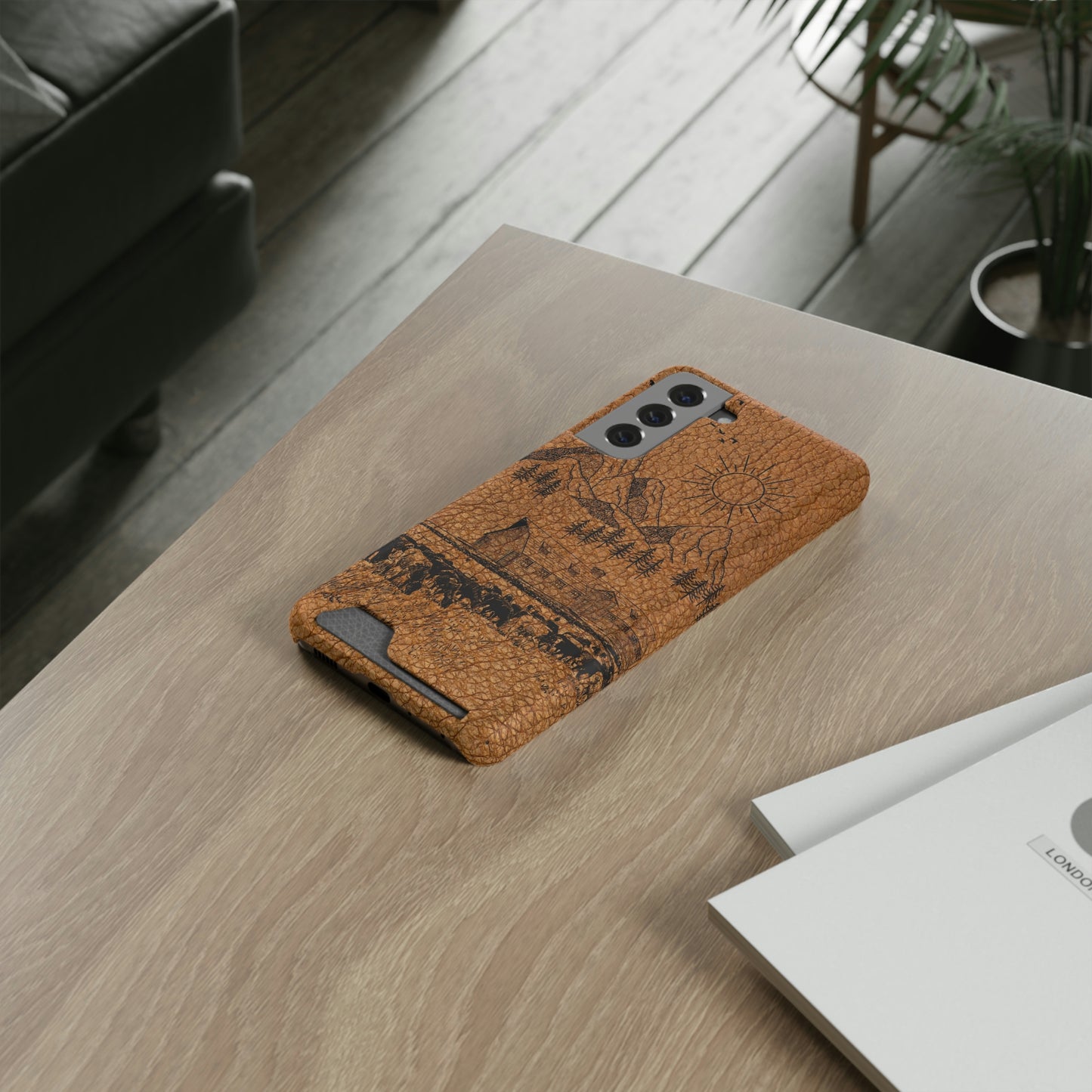 Light Leather Ranch Print Phone Case With Card Holder