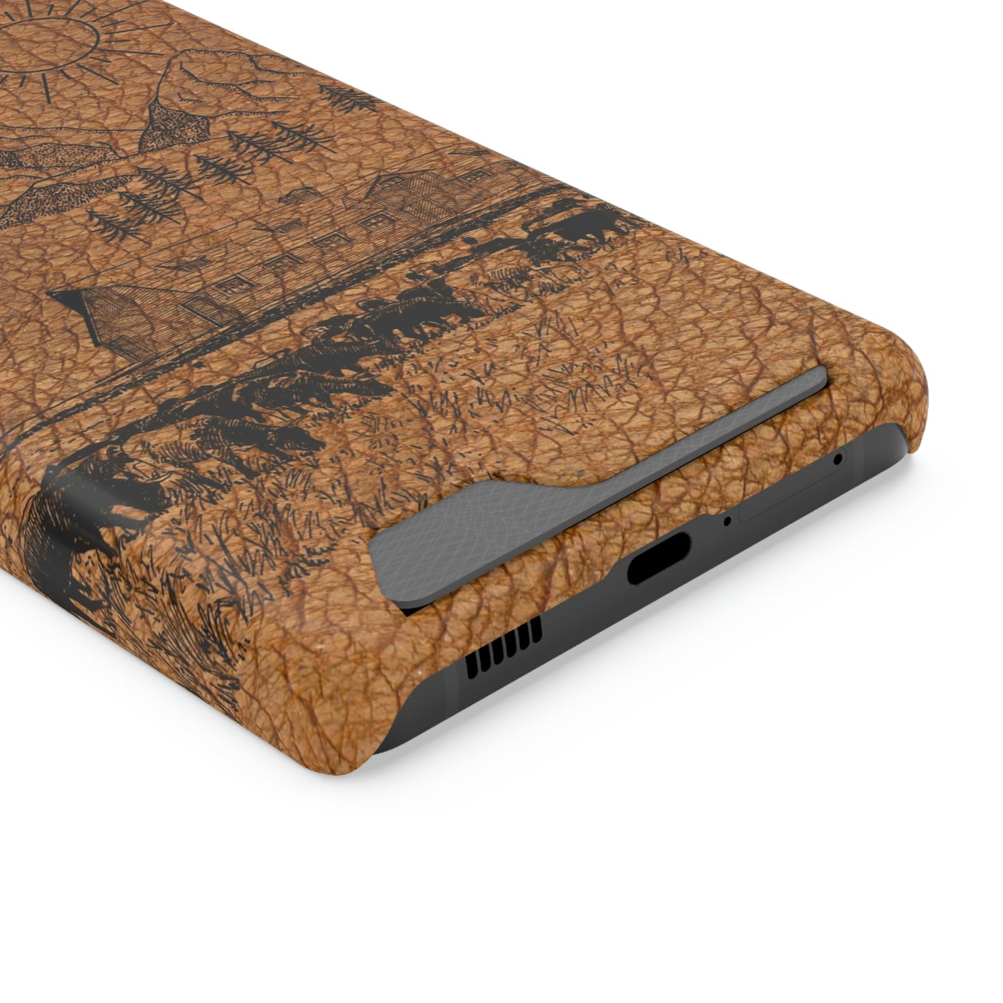 Light Leather Ranch Print Phone Case With Card Holder