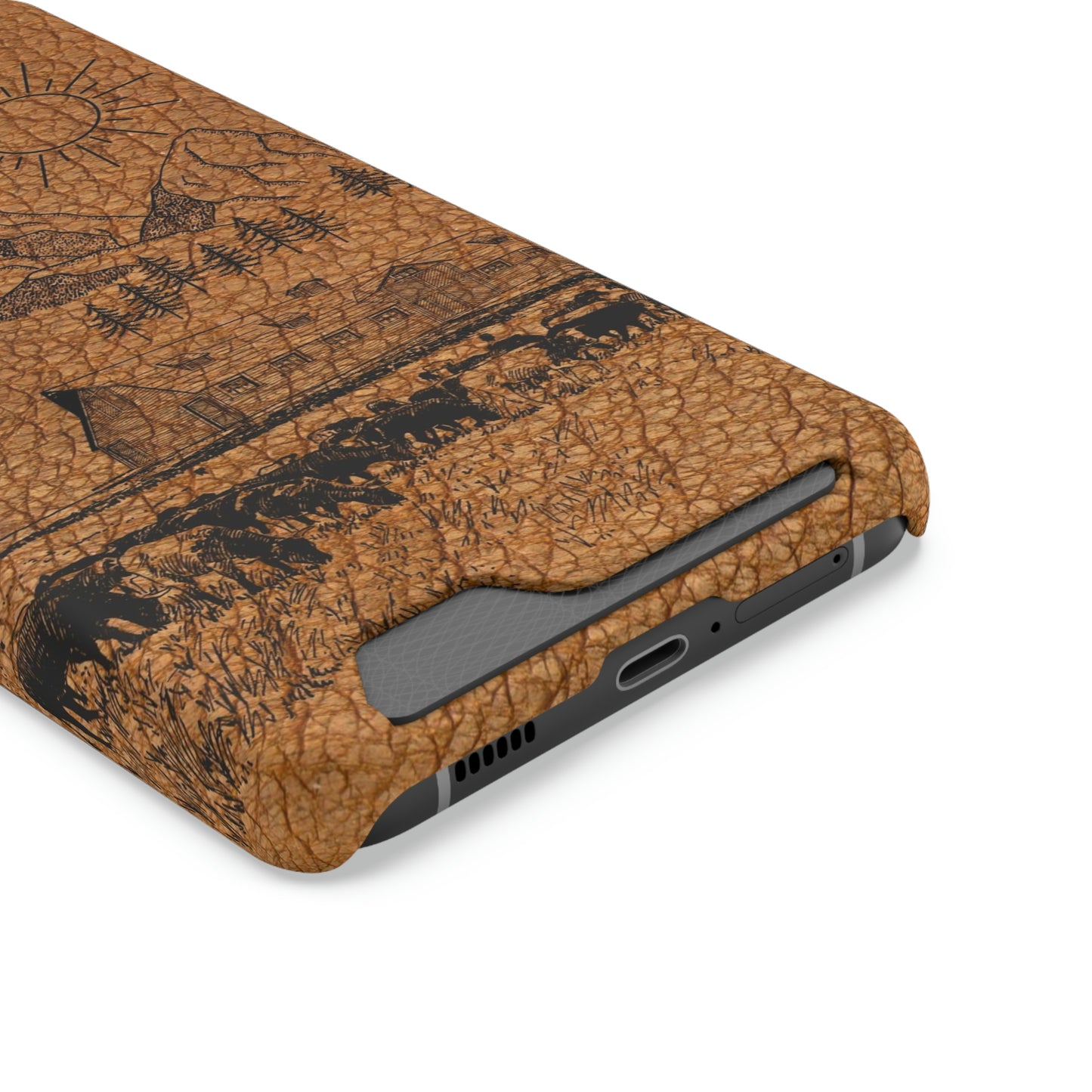 Light Leather Ranch Print Phone Case With Card Holder