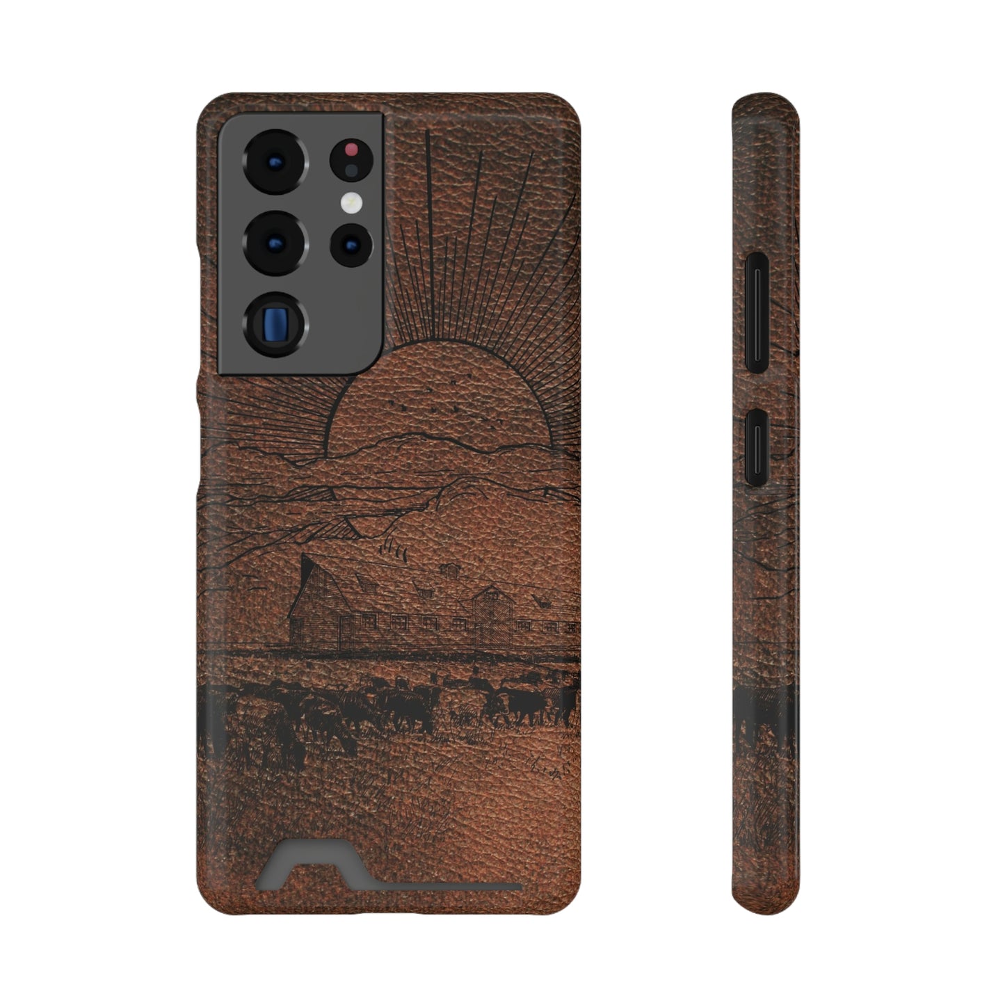 Leather Ranch Print Phone Case With Card Holder