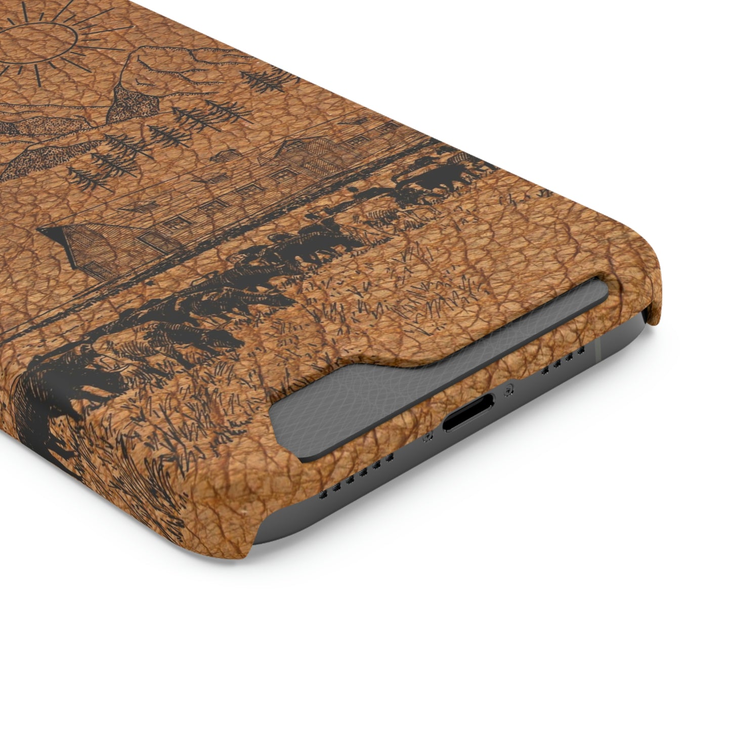 Light Leather Ranch Print Phone Case With Card Holder