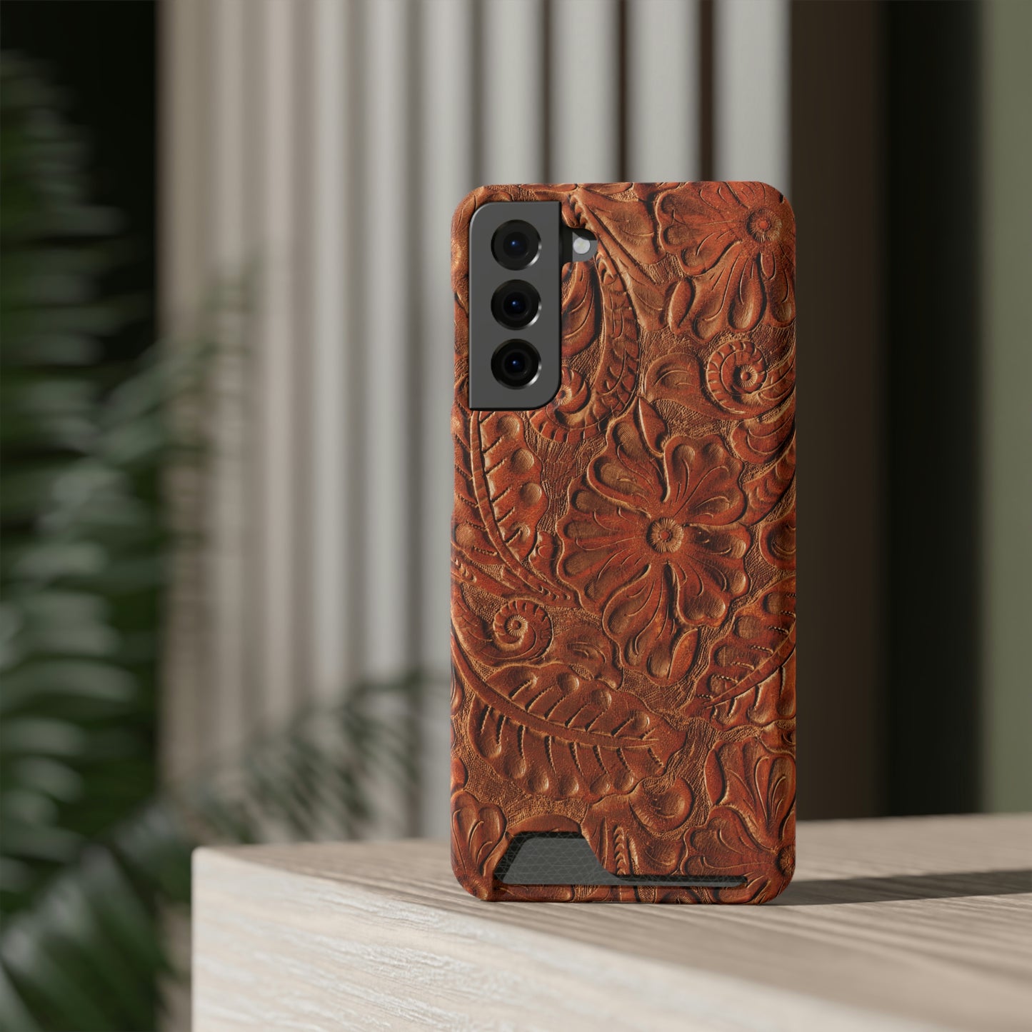 Flower Tooled Print Phone Case With Card Holder