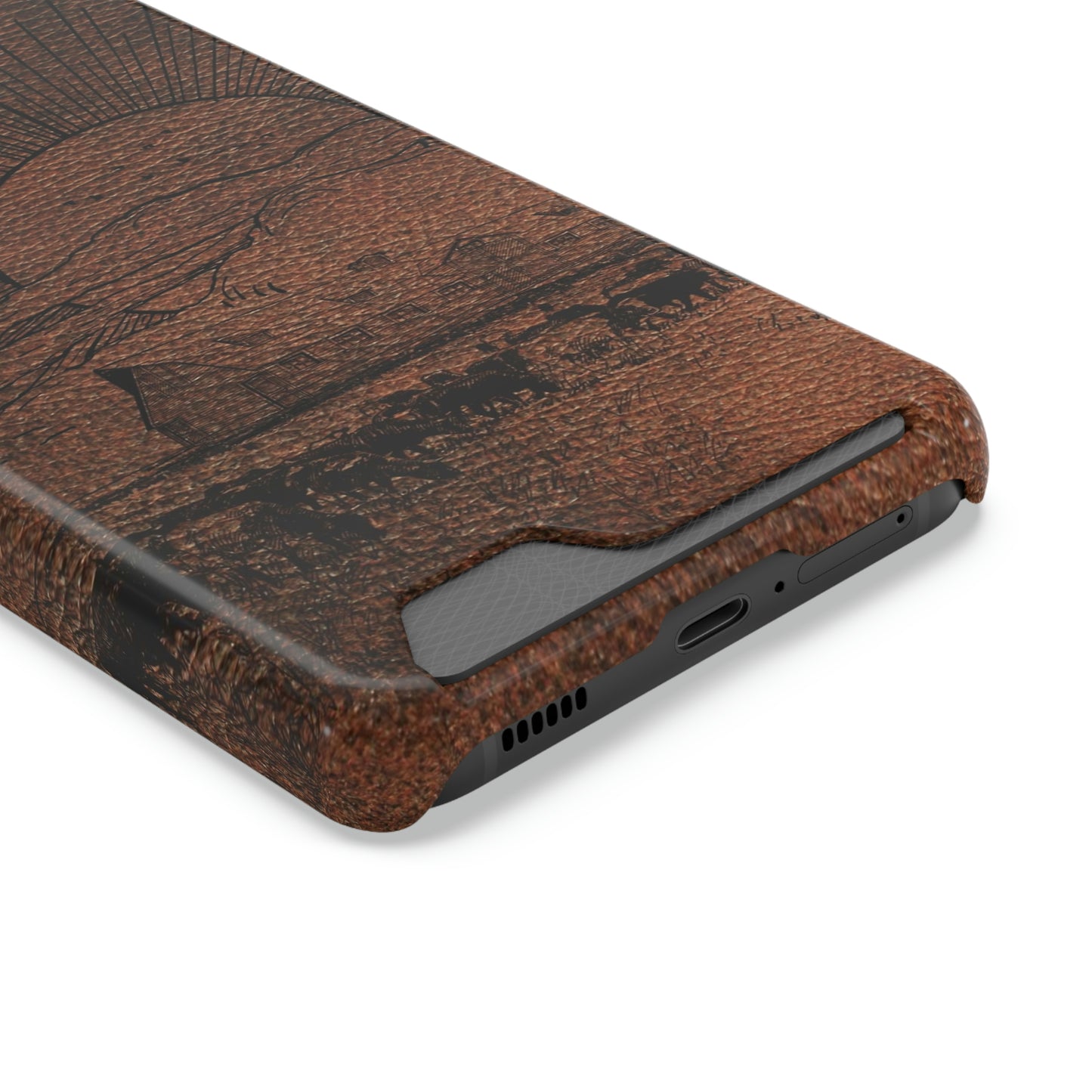 Leather Ranch Print Phone Case With Card Holder