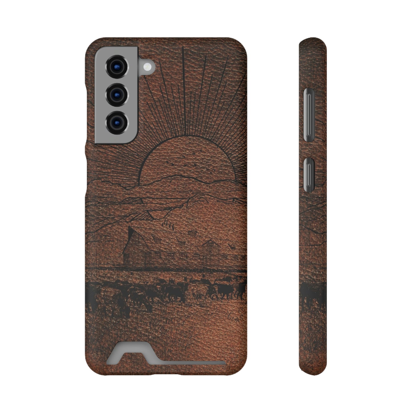 Leather Ranch Print Phone Case With Card Holder