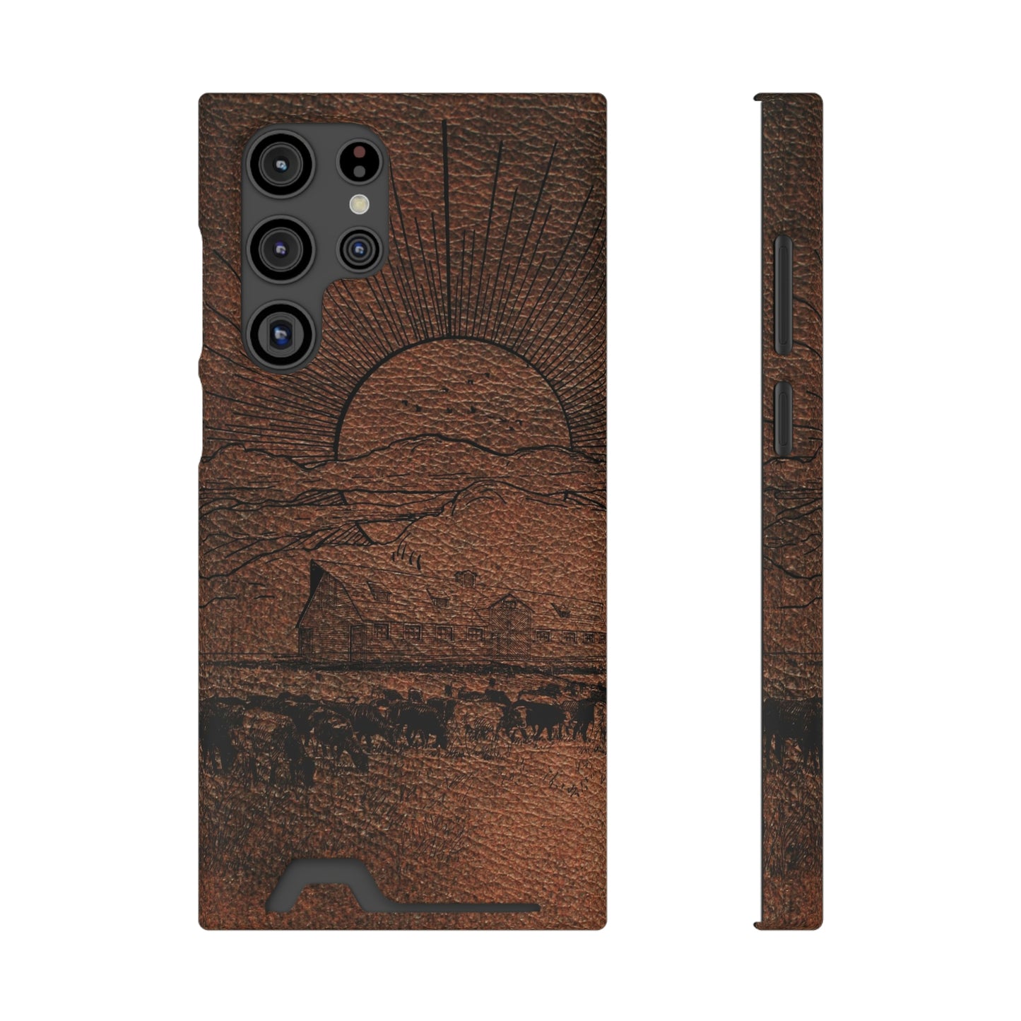 Leather Ranch Print Phone Case With Card Holder