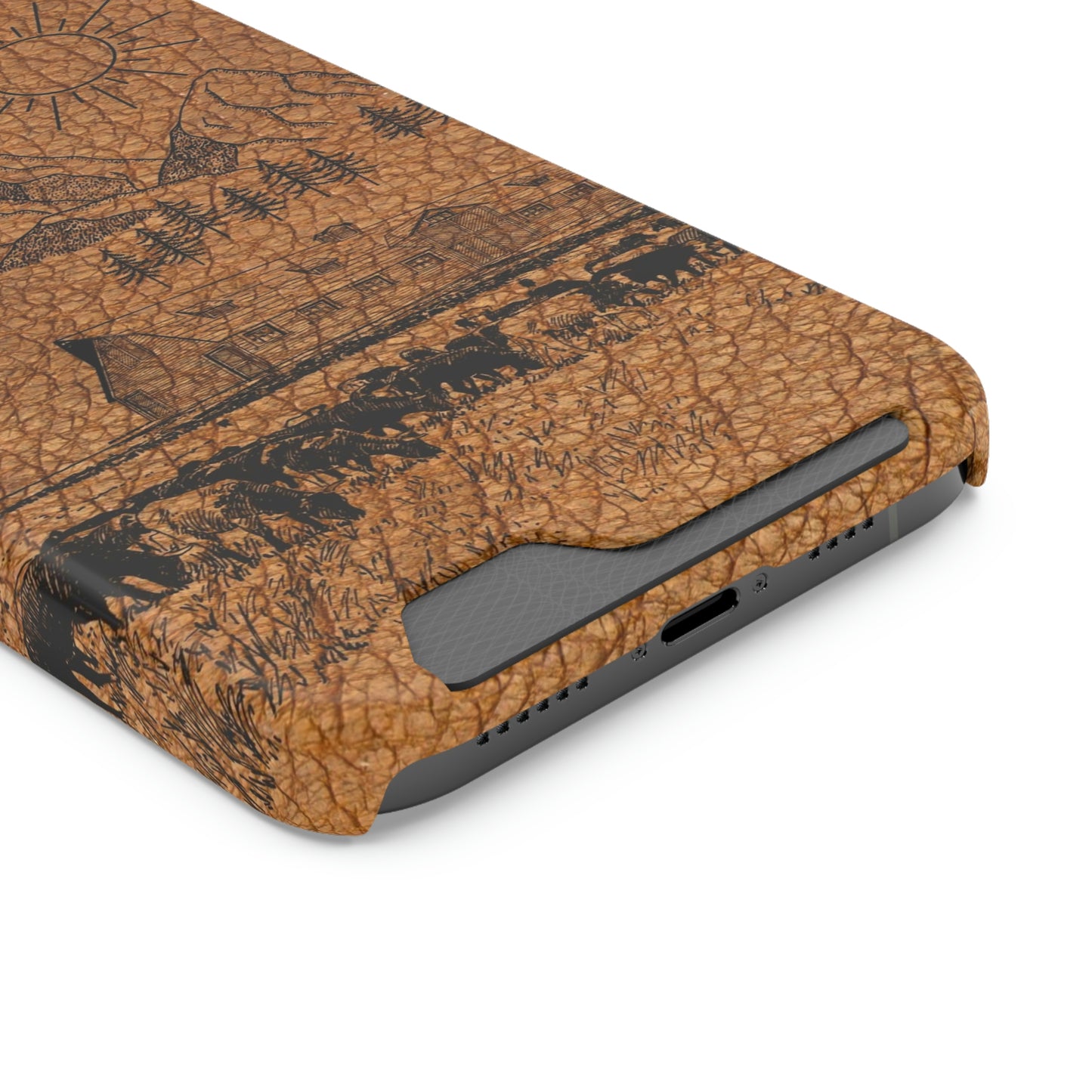 Light Leather Ranch Print Phone Case With Card Holder