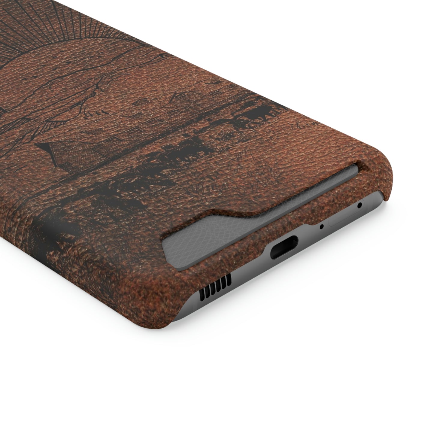 Leather Ranch Print Phone Case With Card Holder