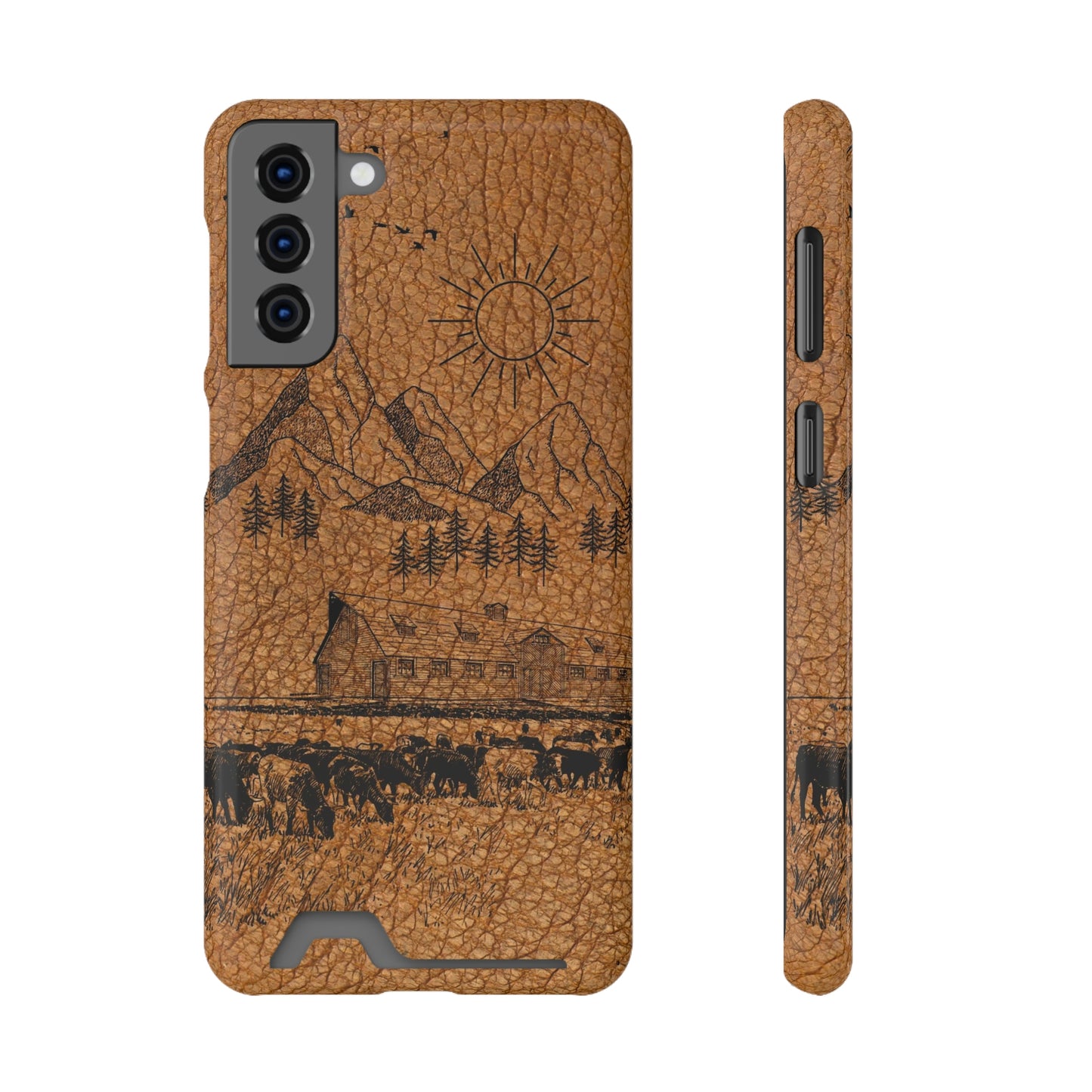 Light Leather Ranch Print Phone Case With Card Holder