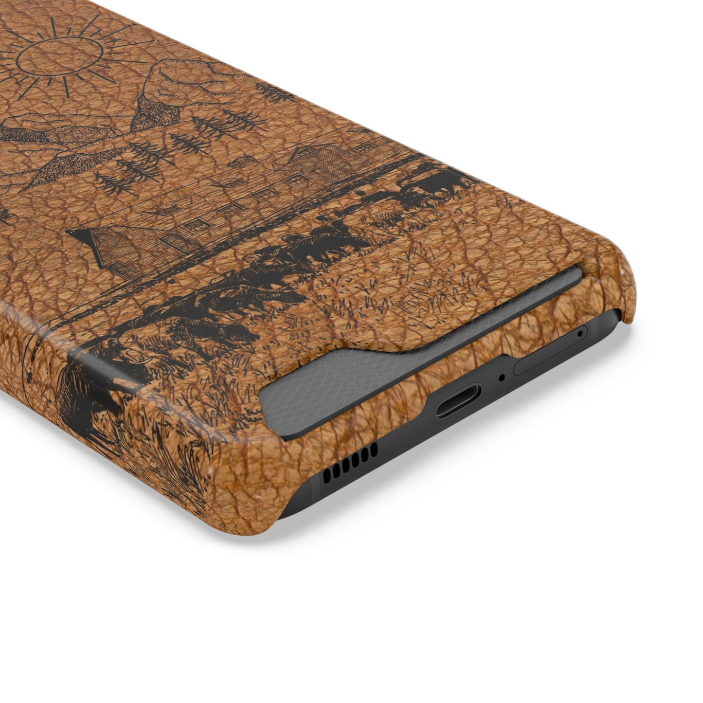 Light Leather Ranch Print Phone Case With Card Holder