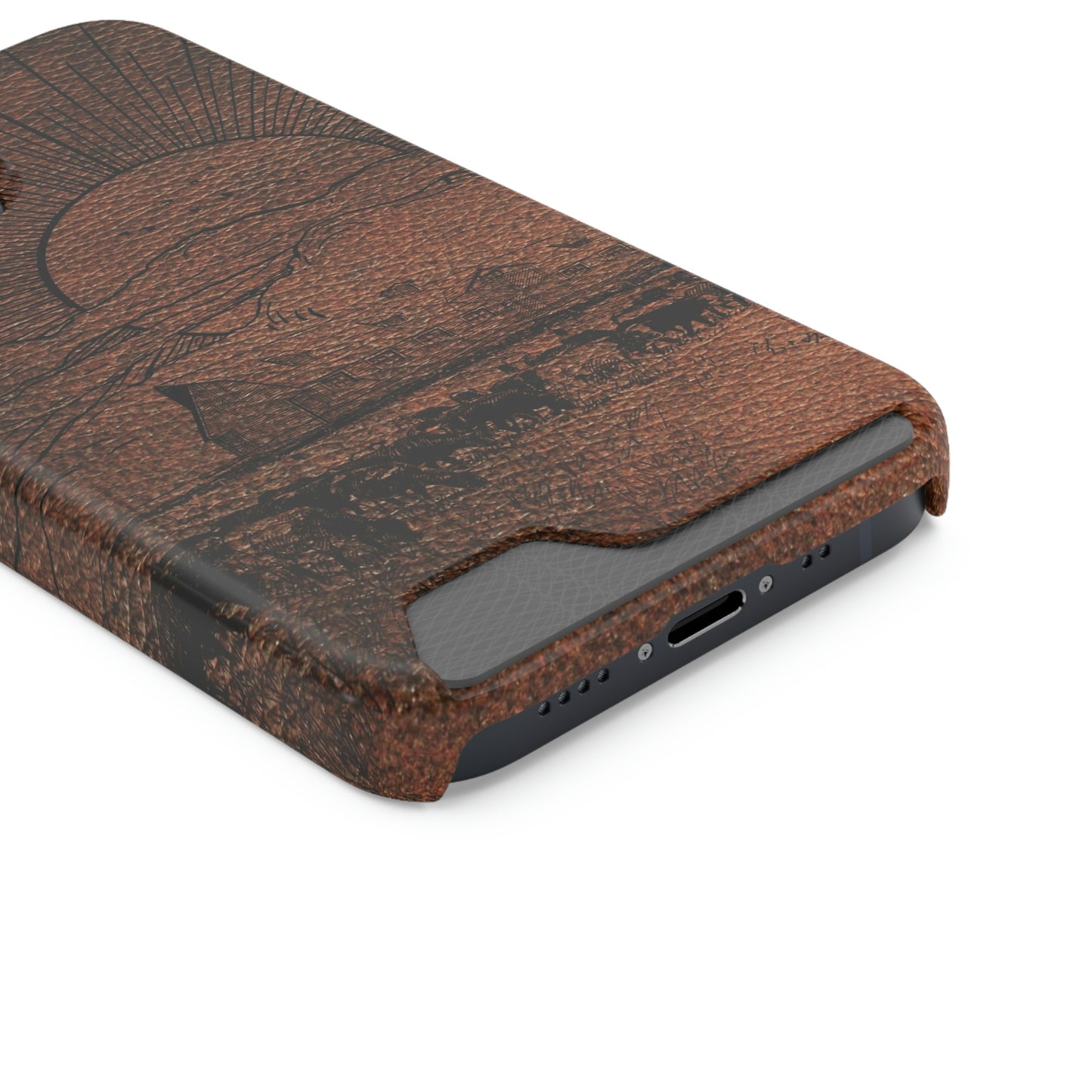 Leather Ranch Print Phone Case With Card Holder