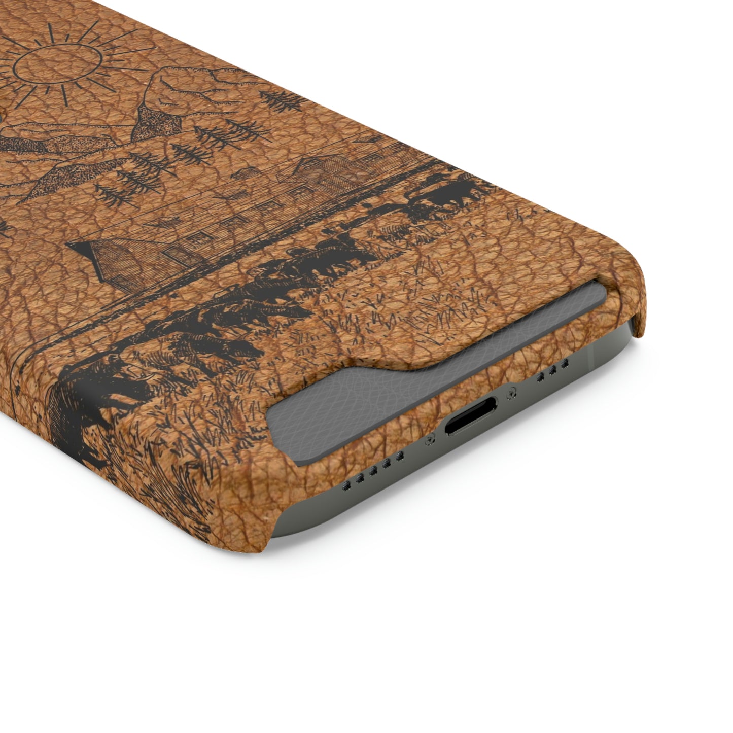 Light Leather Ranch Print Phone Case With Card Holder