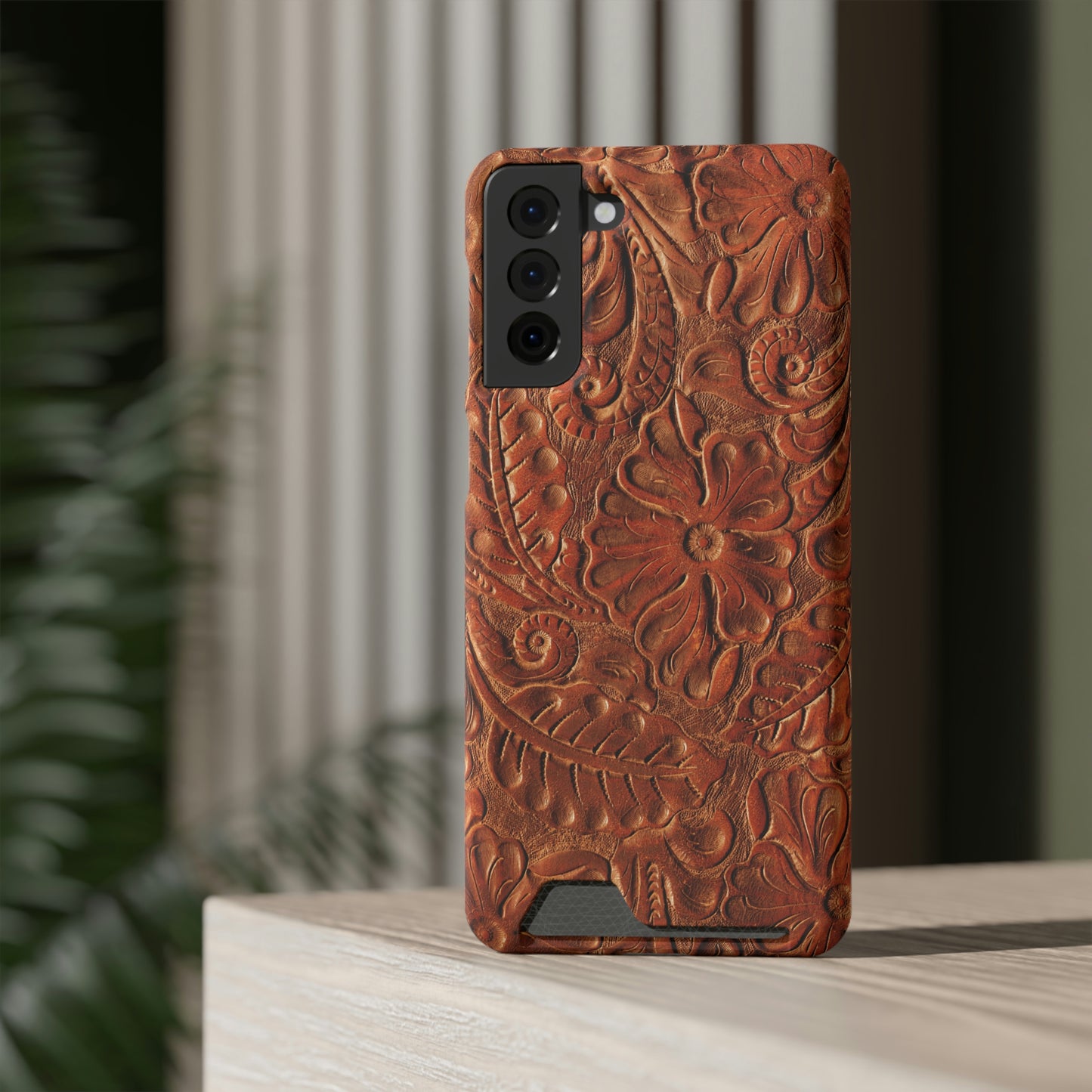 Flower Tooled Print Phone Case With Card Holder