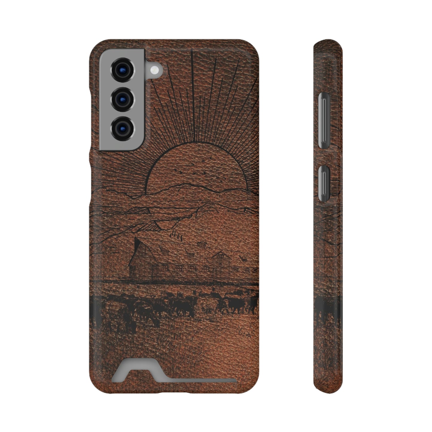 Leather Ranch Print Phone Case With Card Holder