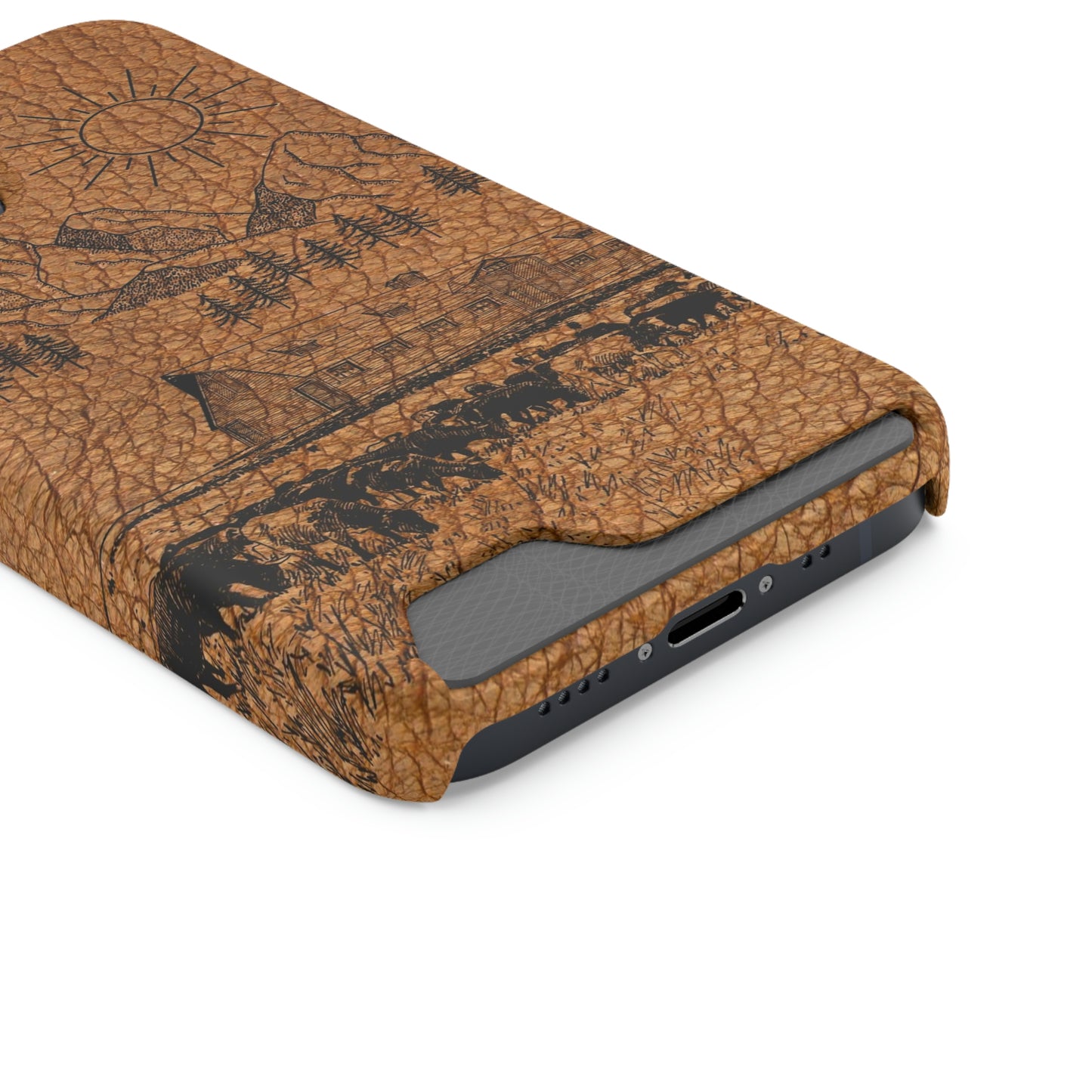 Light Leather Ranch Print Phone Case With Card Holder