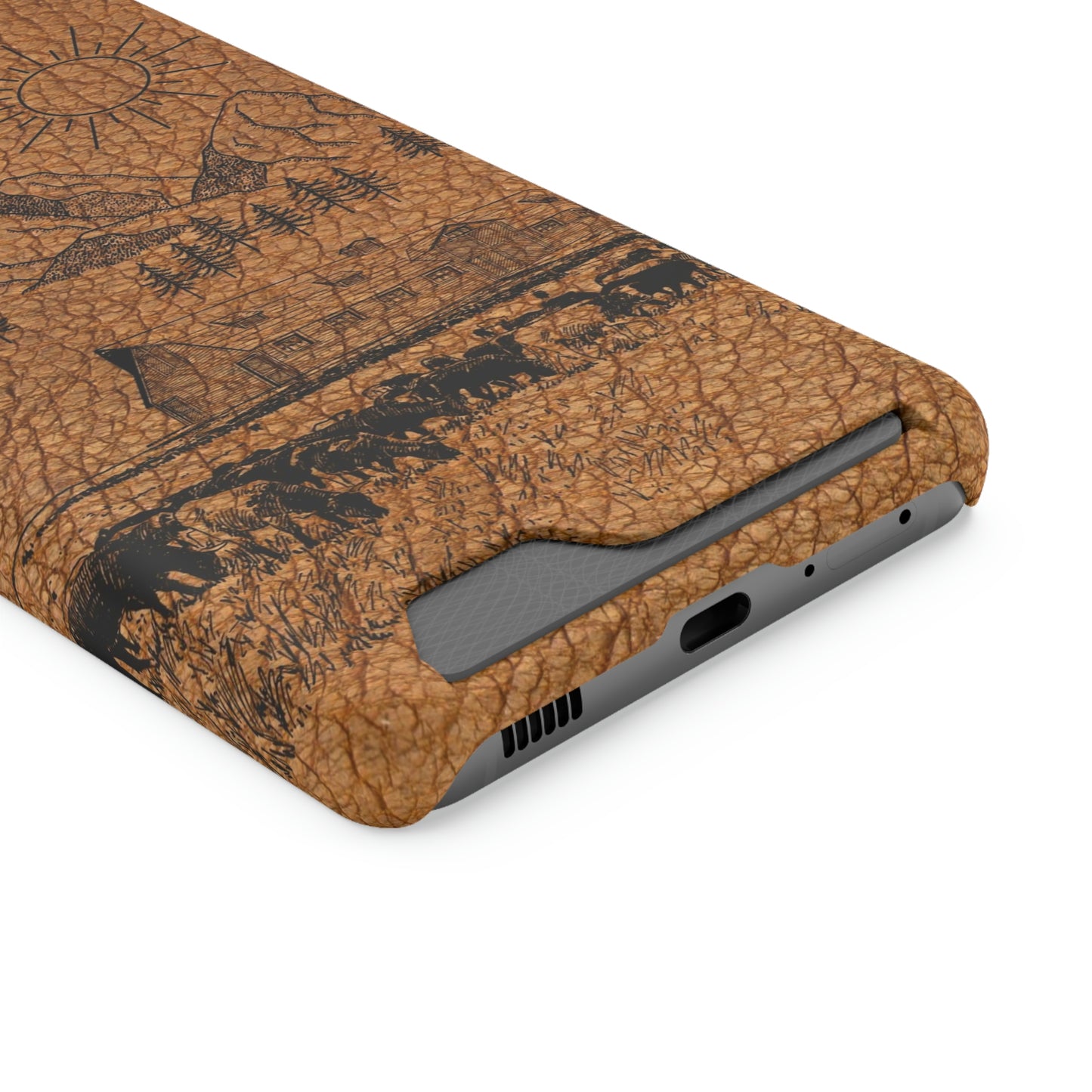 Light Leather Ranch Print Phone Case With Card Holder