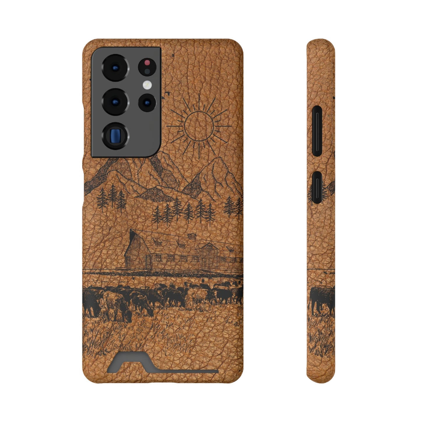 Light Leather Ranch Print Phone Case With Card Holder